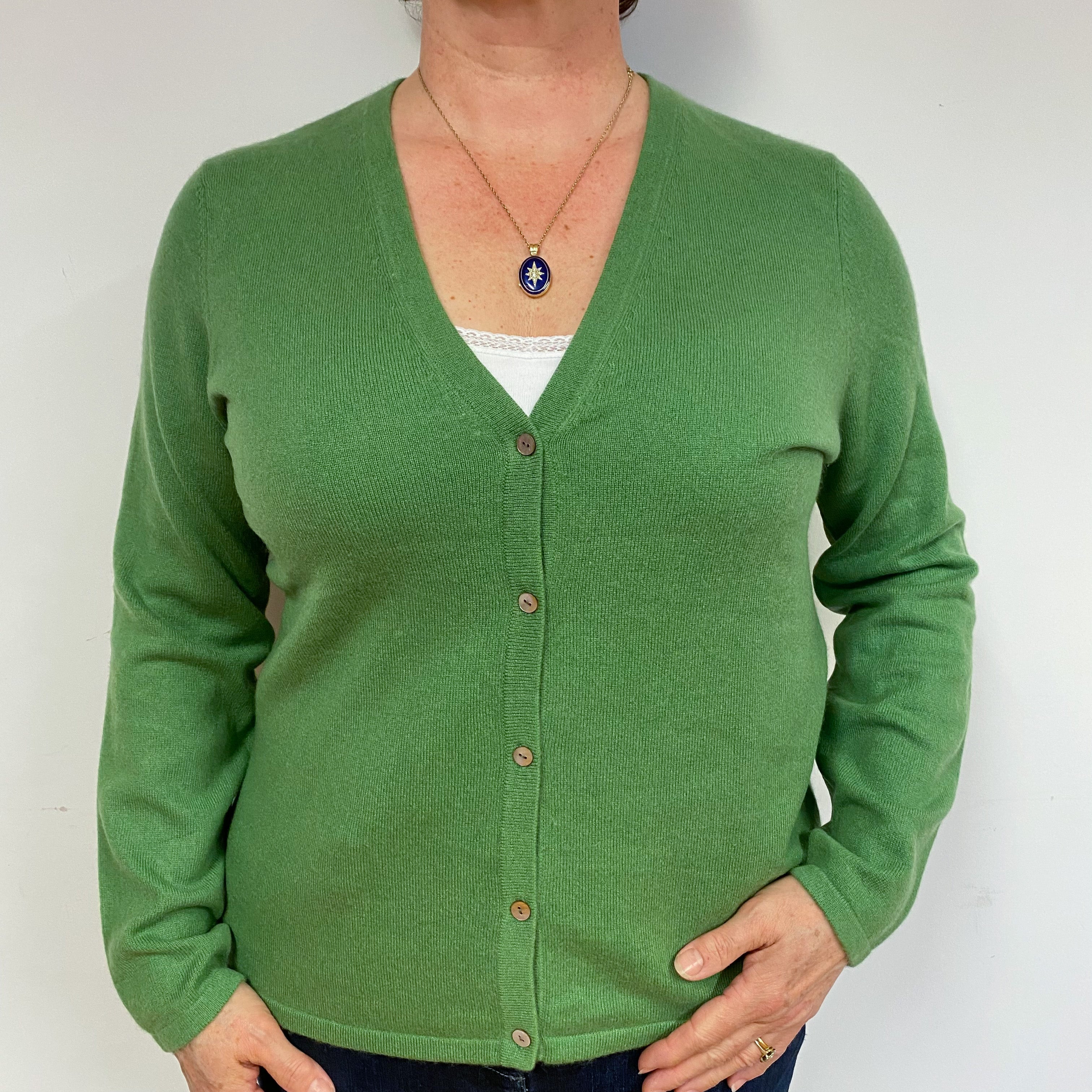 Jade Green Cashmere V-Neck Cardigan Large