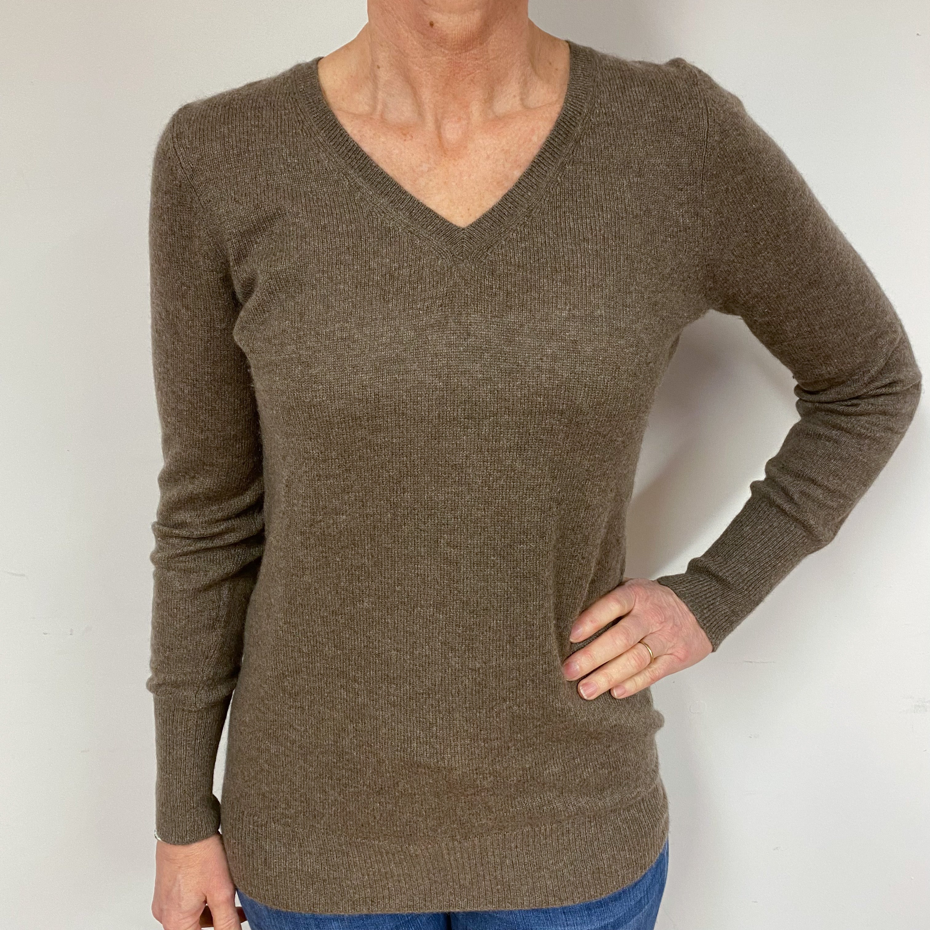 Donkey Brown Cashmere V-Neck Jumper Medium