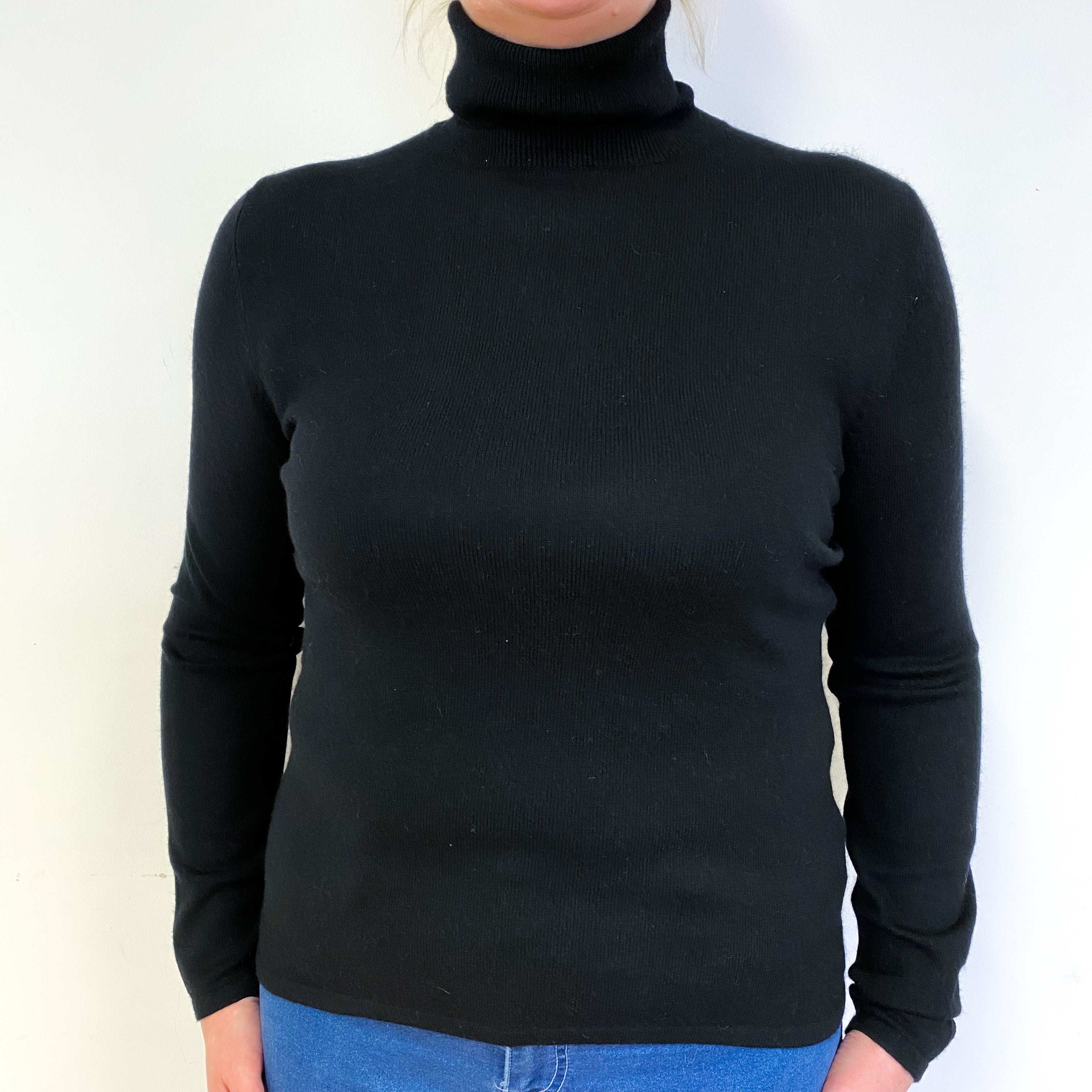 Black Cashmere Polo Neck Jumper Large