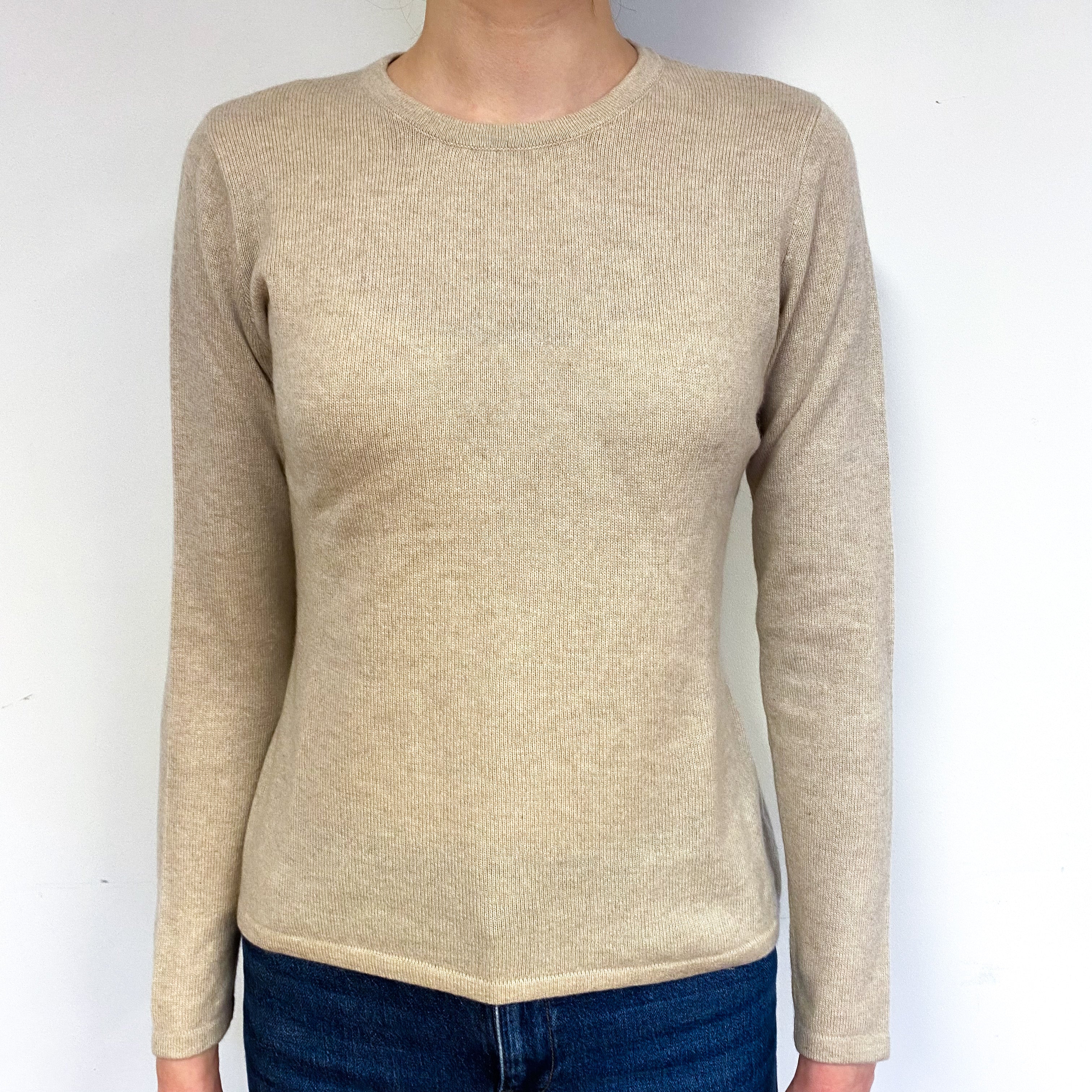 Oatmeal Beige Cashmere Crew Neck Jumper Extra Small