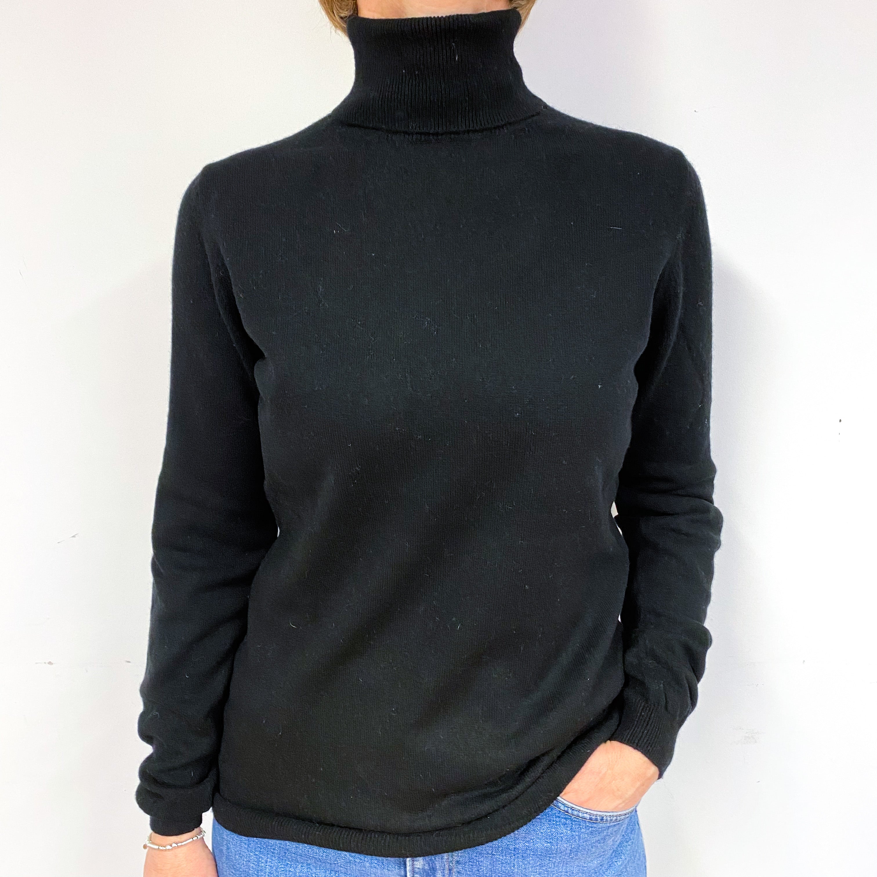 Black Cashmere Polo Neck Jumper Medium