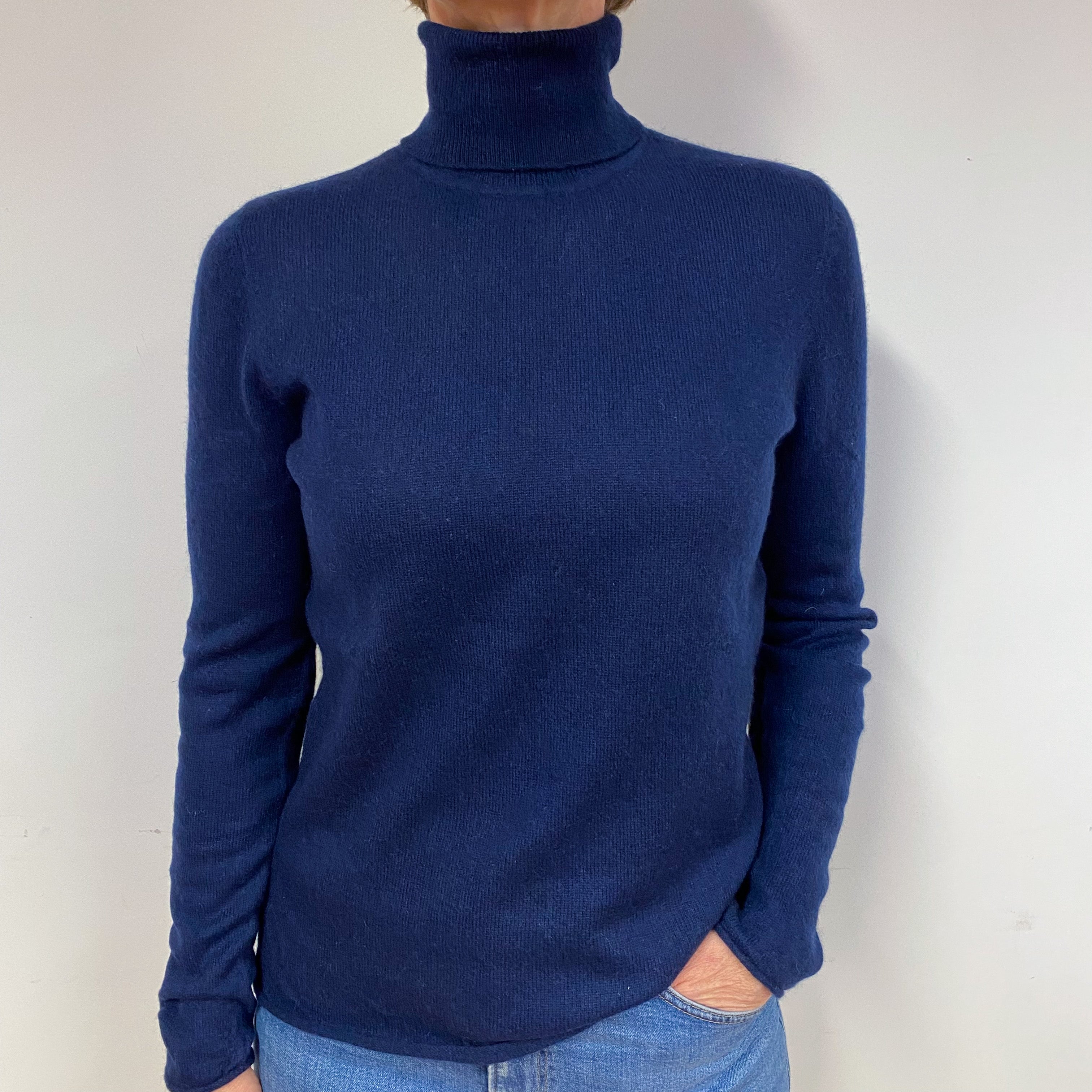 Navy Blue Cashmere Polo Neck Jumper Medium