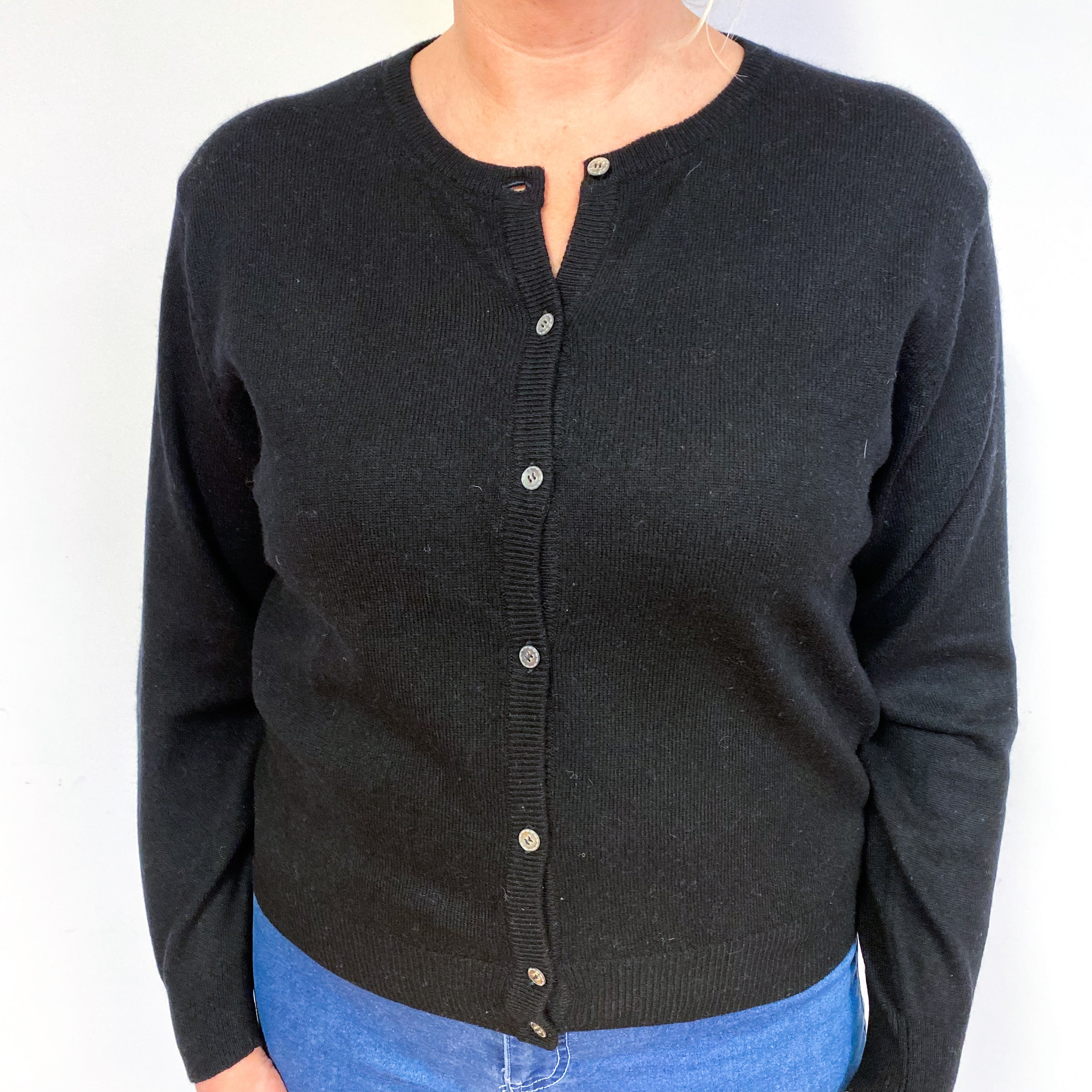 Black Cashmere Crew Neck Cardigan Large