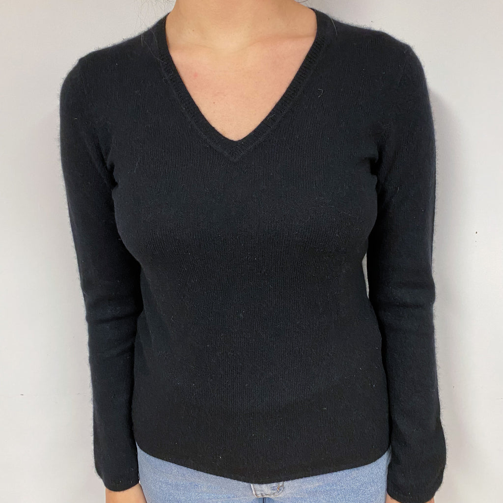 Black Cashmere V-Neck Jumper Small