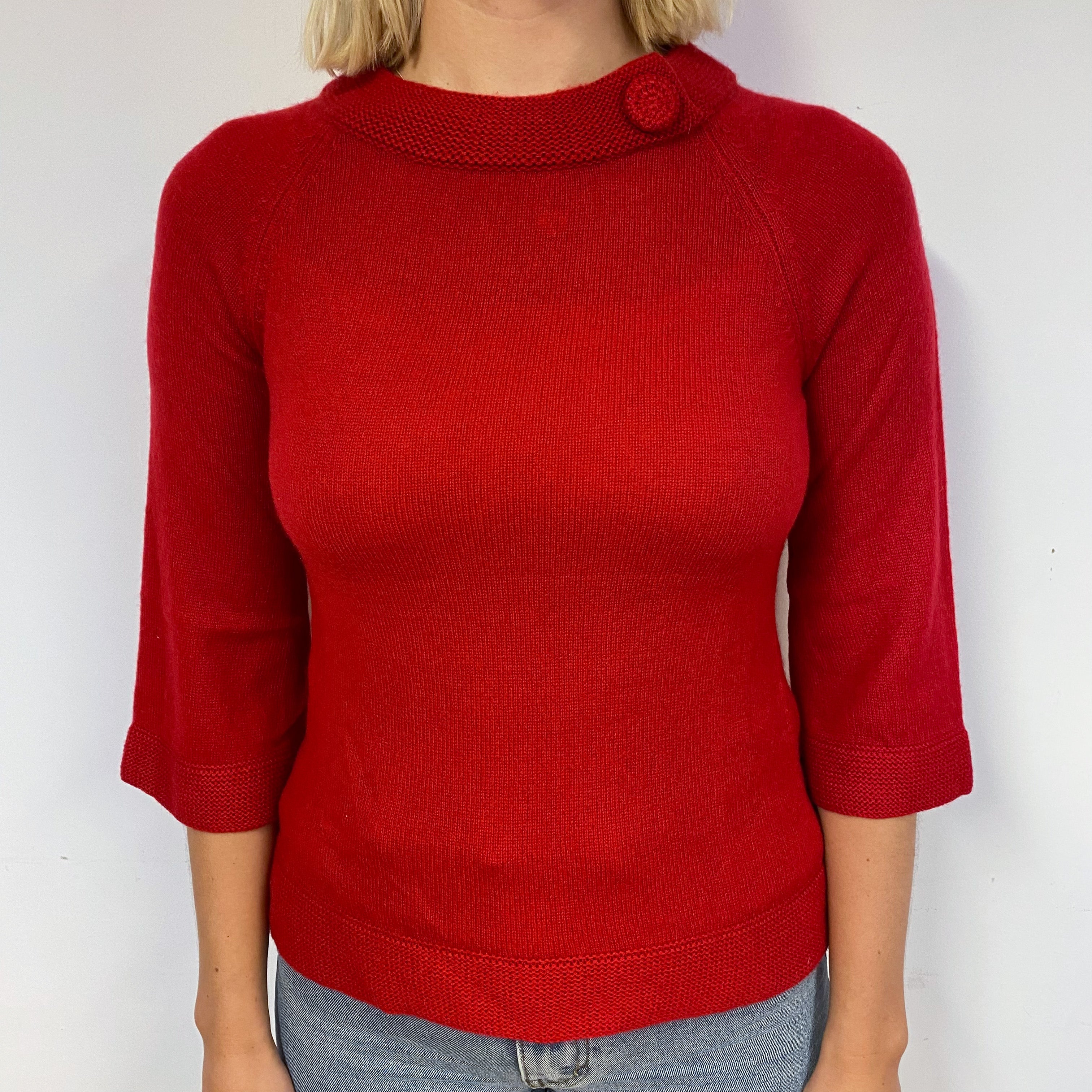 Red 3/4 Sleeve Cashmere Crew Neck Jumper Small