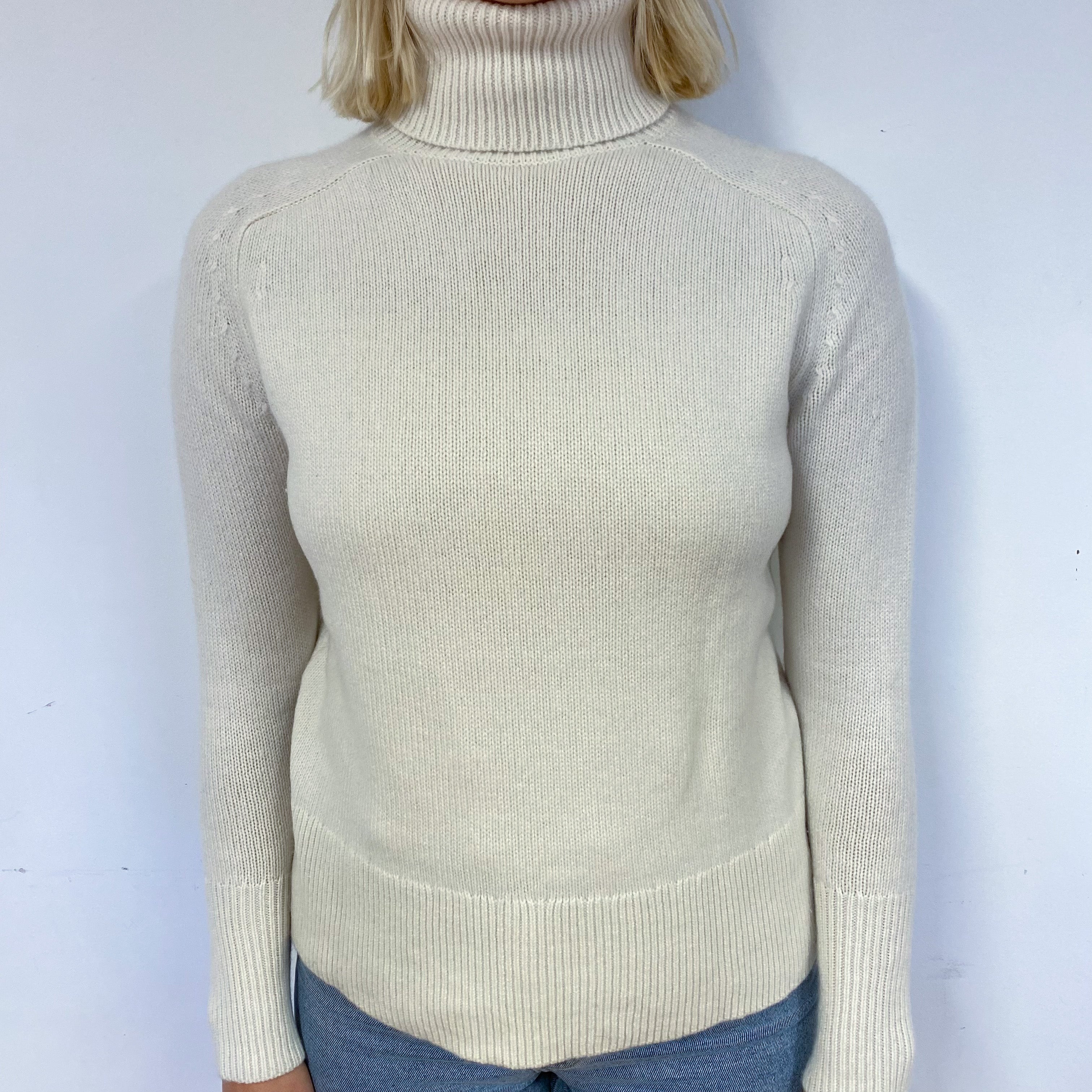Cream Chunky Cashmere Polo Neck Jumper Small