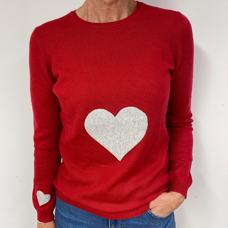 Red and Grey Heart Cashmere Crew Neck Jumper Medium.