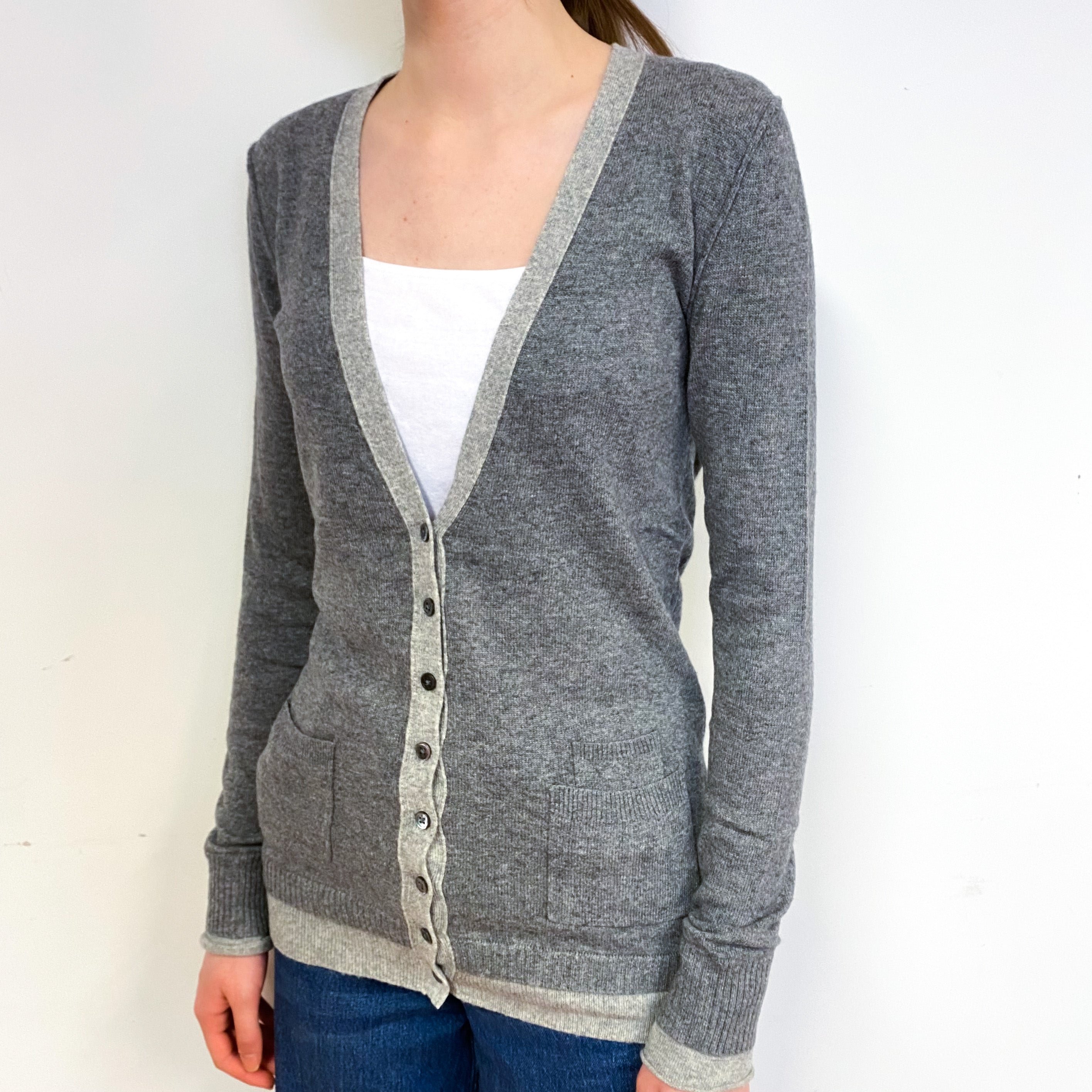 Steel Grey Cashmere V-Neck Cardigan Extra Small