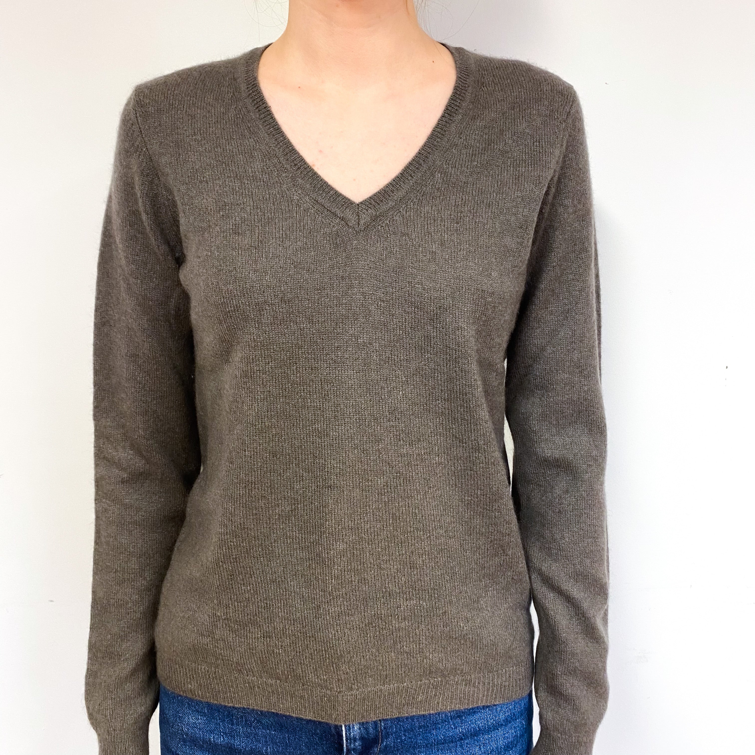 Muted Brown Cashmere V-Neck Jumper Extra Small