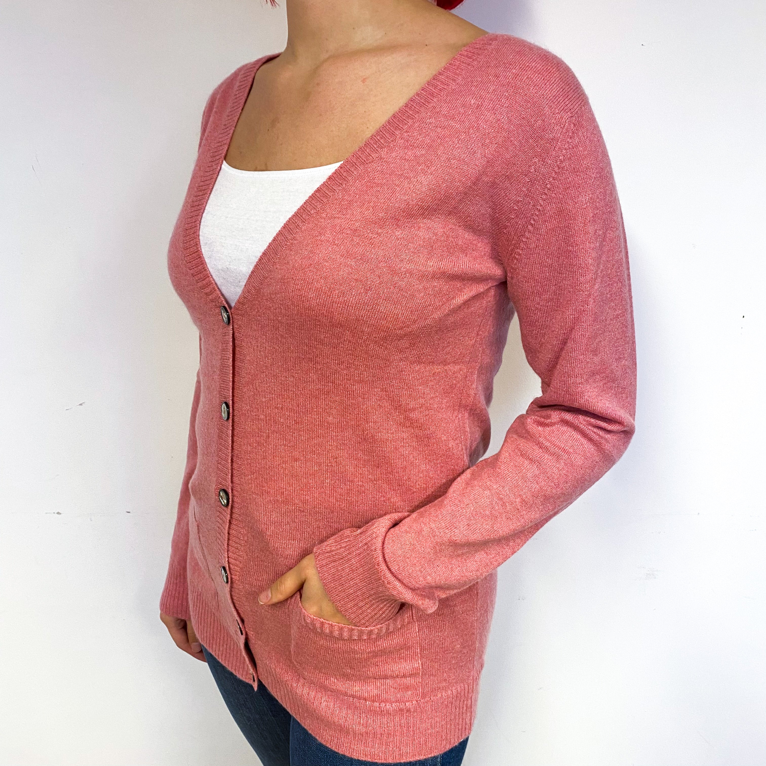 Brora Blush Pink Cashmere V-Neck Cardigan Small