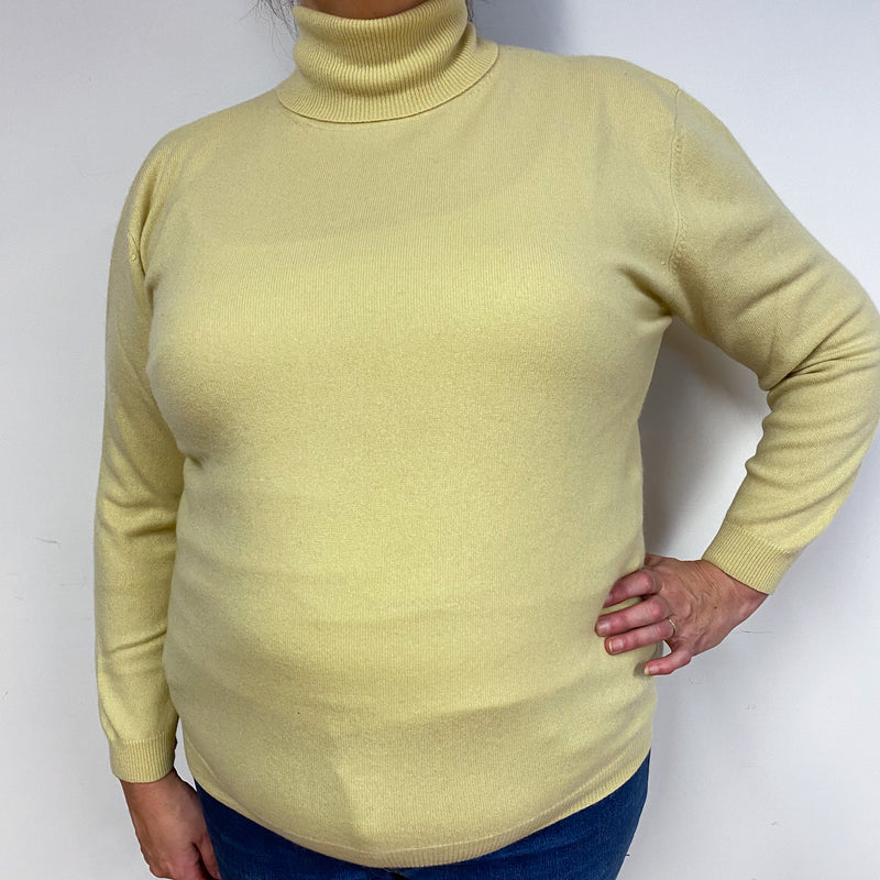Custard Yellow Cashmere Polo Neck Jumper Extra Large