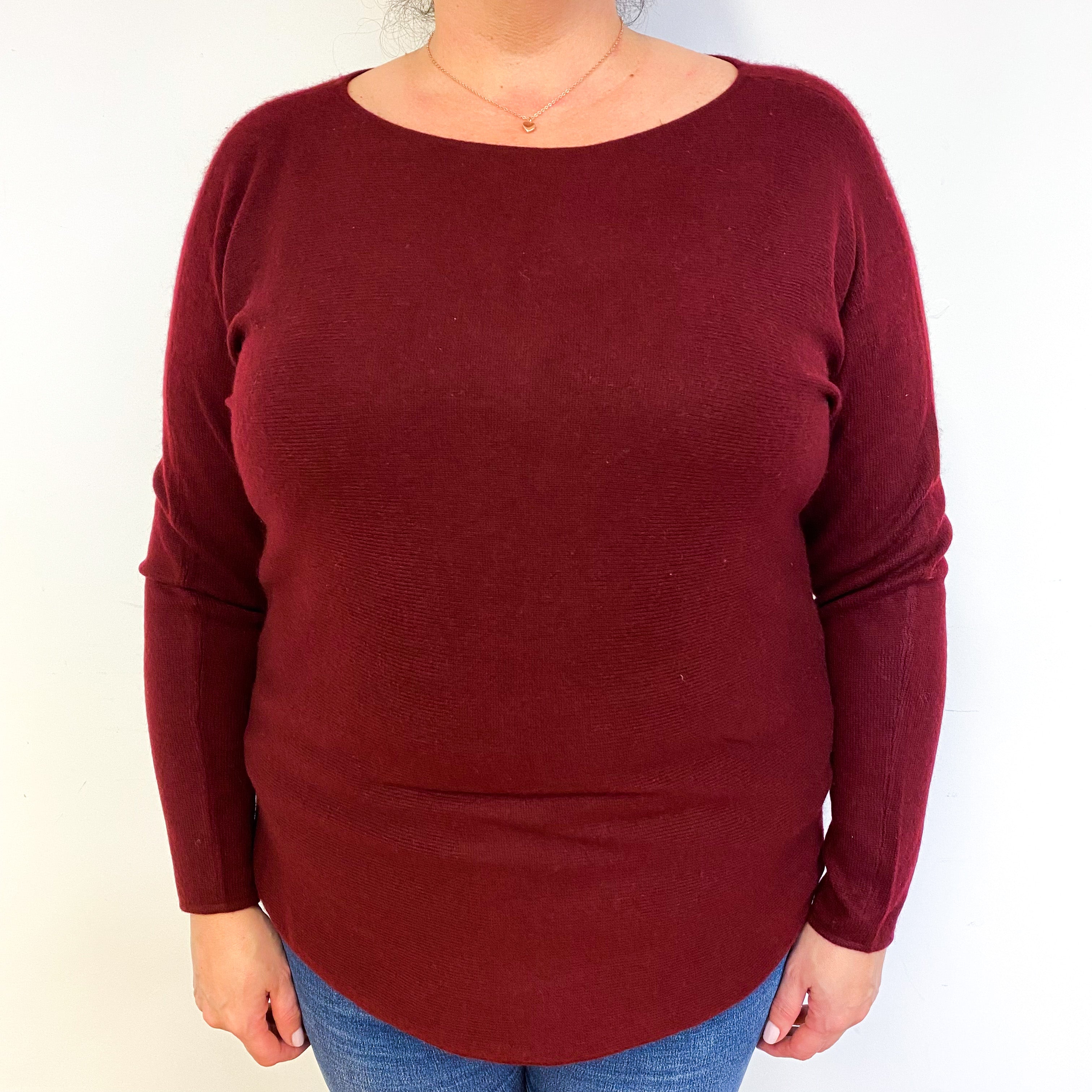 Burgundy Red Cashmere Crew Neck Jumper Extra Large/Petite