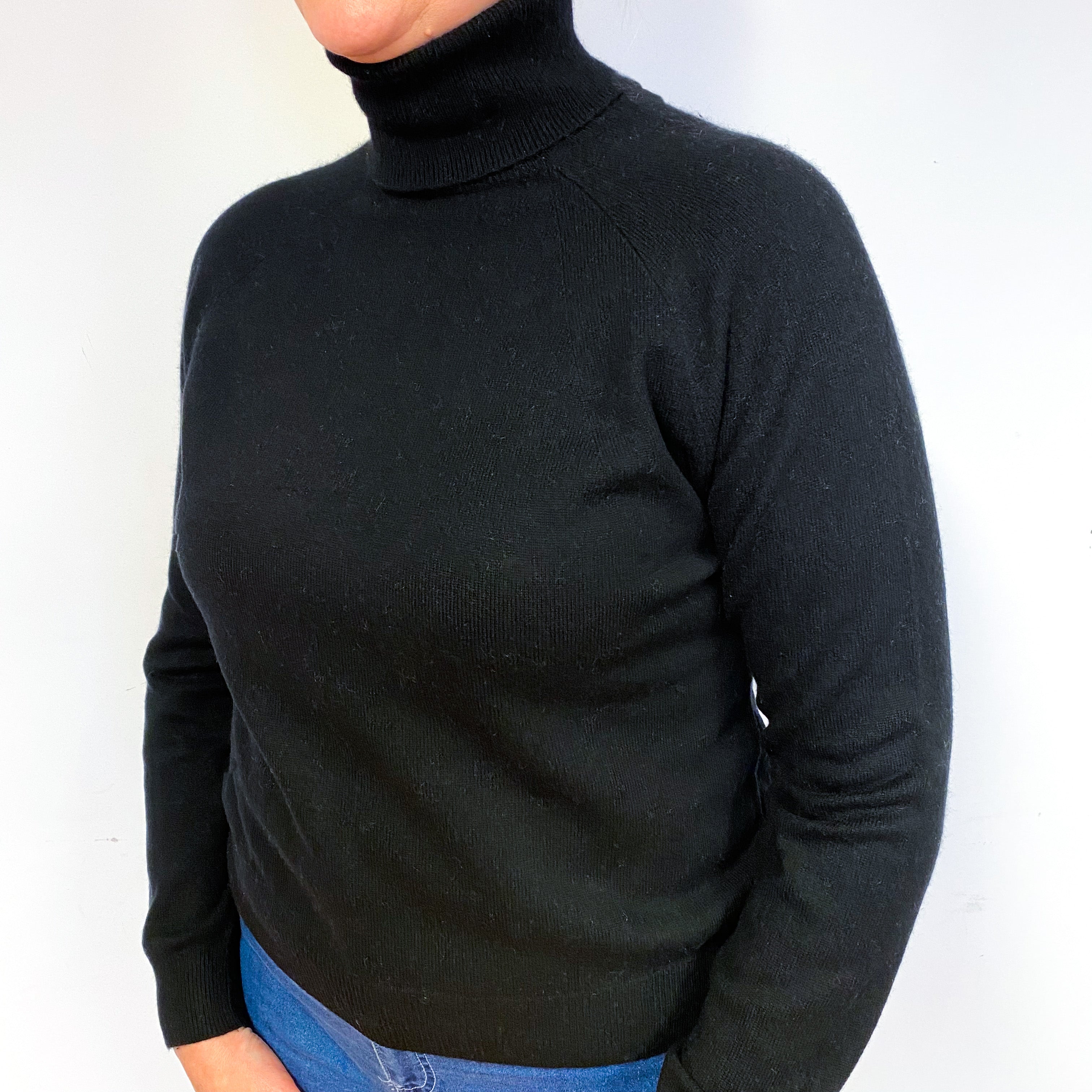 Black Cashmere Polo Neck Jumper Large