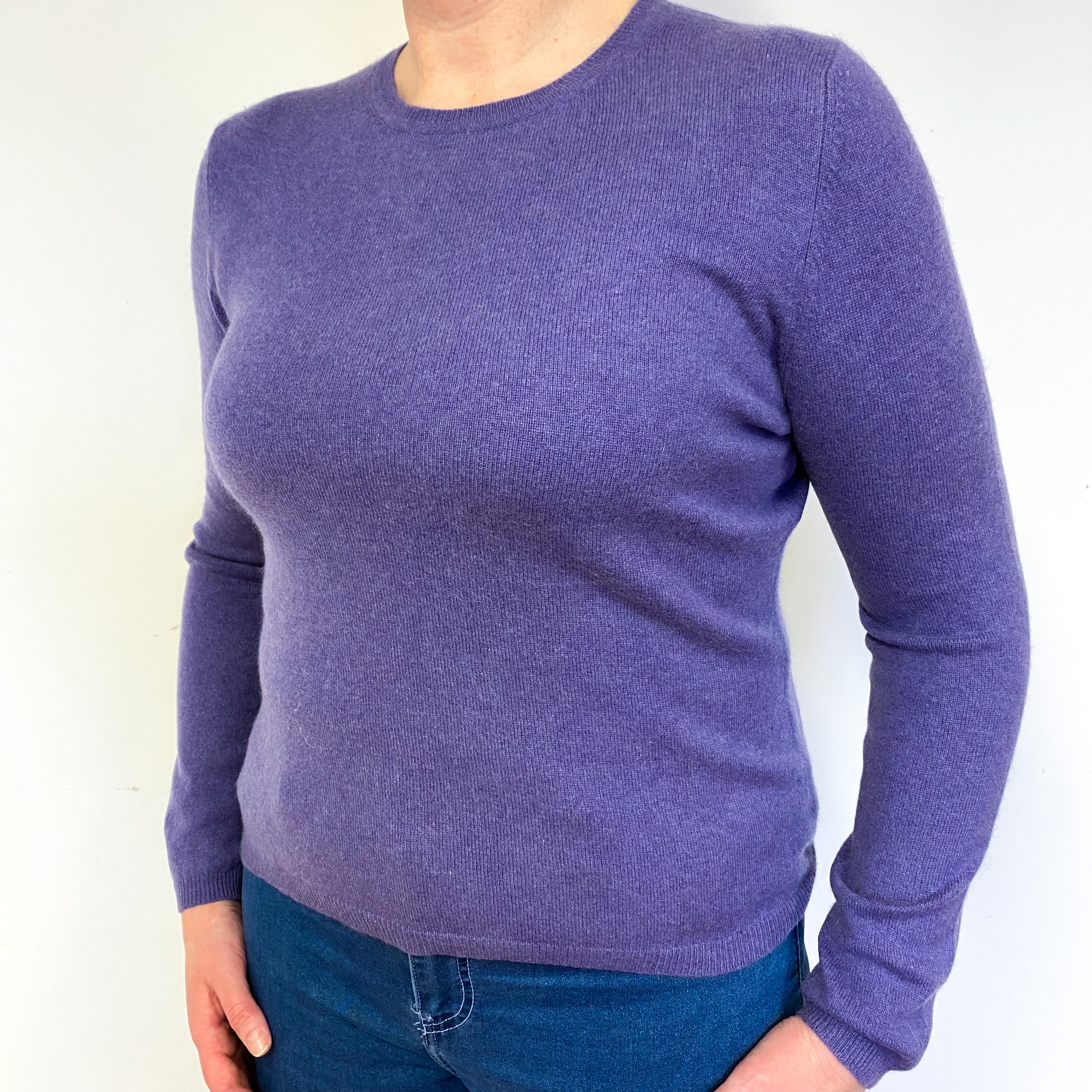 Deep Lavender Purple Cashmere Crew Neck Jumper Large