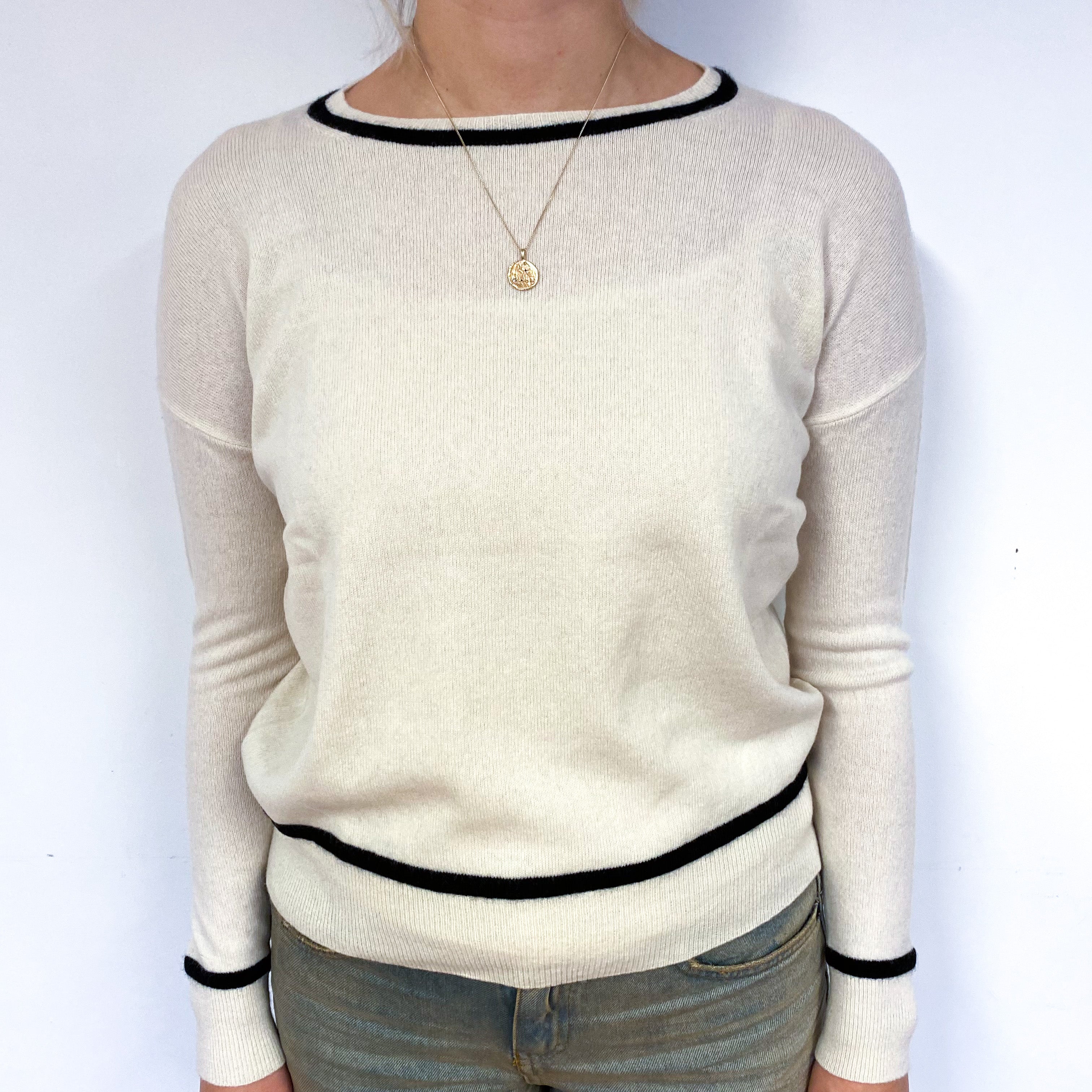 Rachel Zoe Cream and Black Cashmere Crew Neck Jumper Small