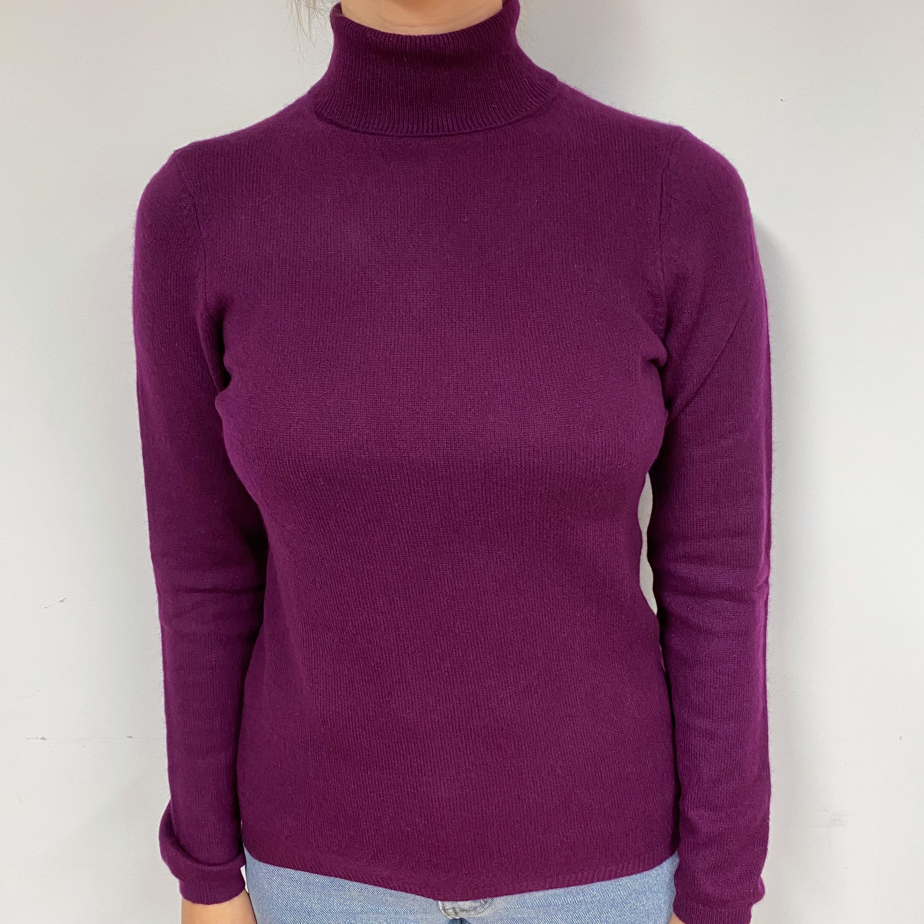 Plum Purple Cashmere Polo Neck Jumper Small