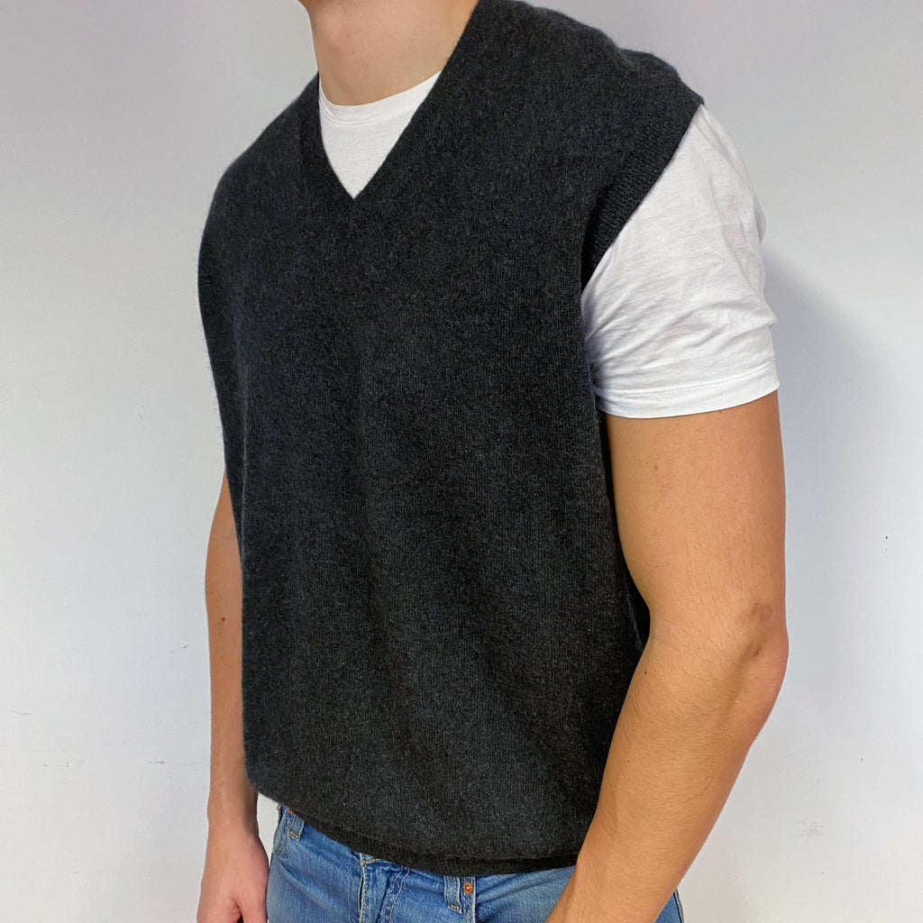 Men's Charcoal Grey Cashmere V-Neck Tank Top Extra Extra Large