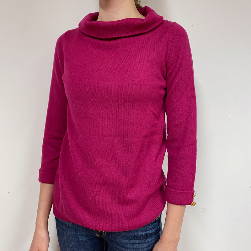Magenta Pink Cashmere Roll Neck Jumper Extra Small