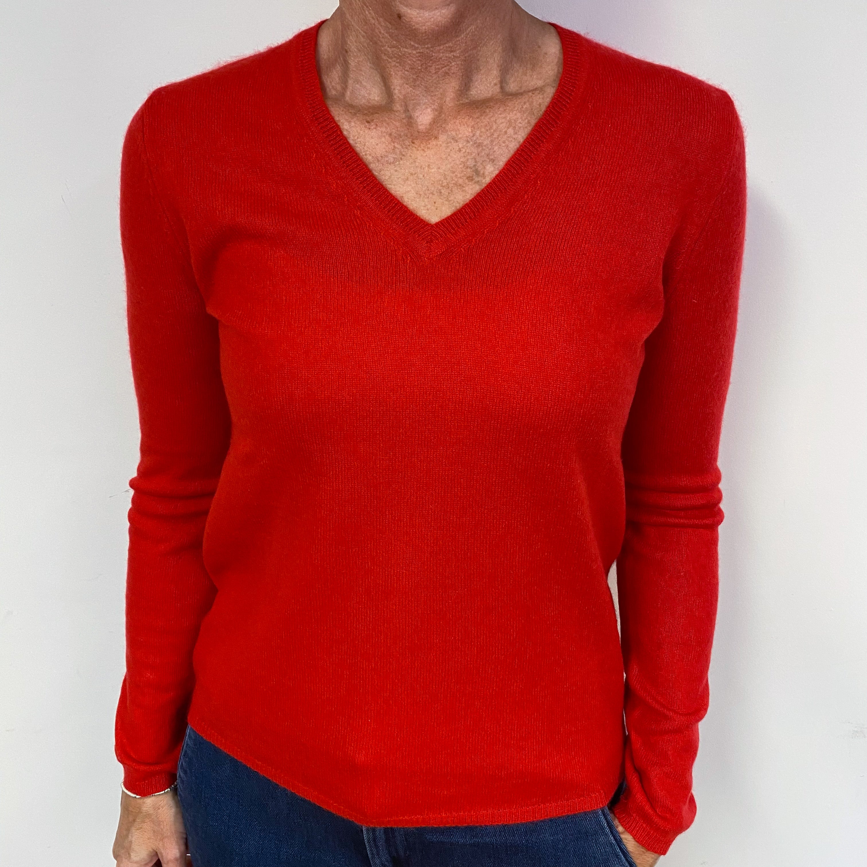 Vermillion Red Cashmere V-Neck Jumper