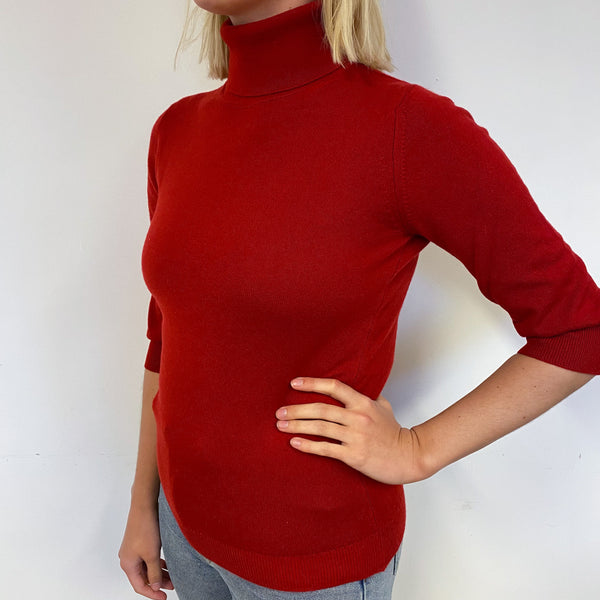 New Scottish Red Cashmere Polo Neck Jumper Small
