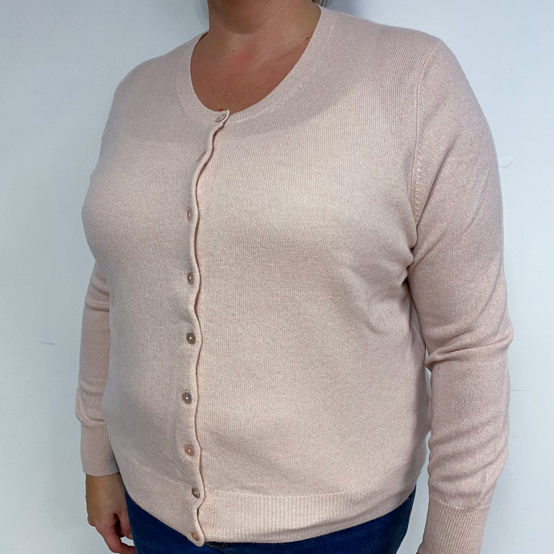 Shell Pink Cashmere Crew Neck Cardigan Extra Large