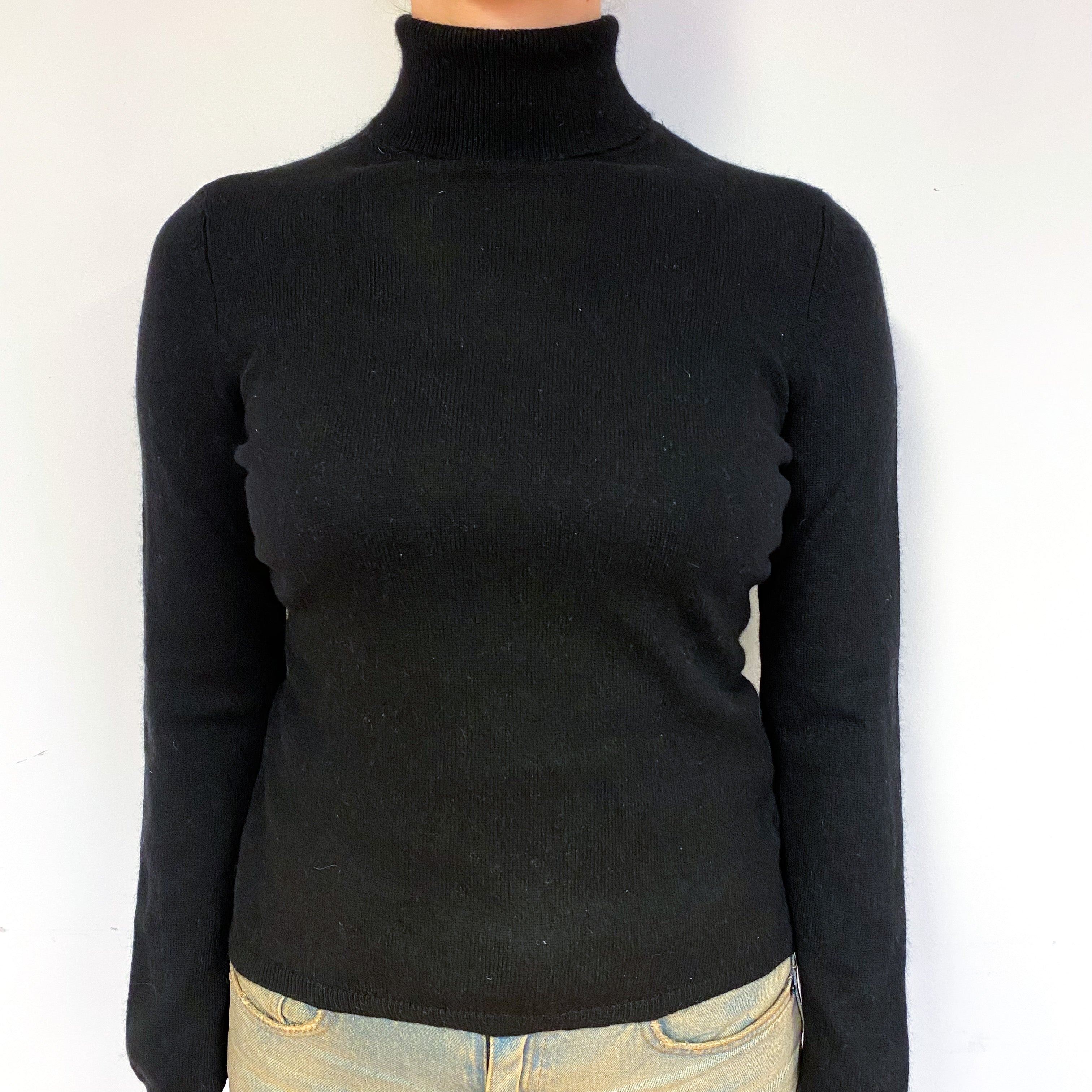 Black Cashmere Polo Neck Jumper Small