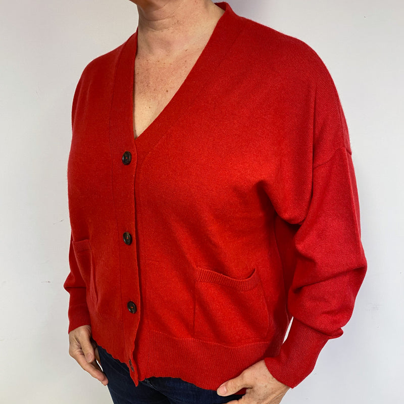 Postie Red Slouchy V Neck Cashmere Cardigan Large