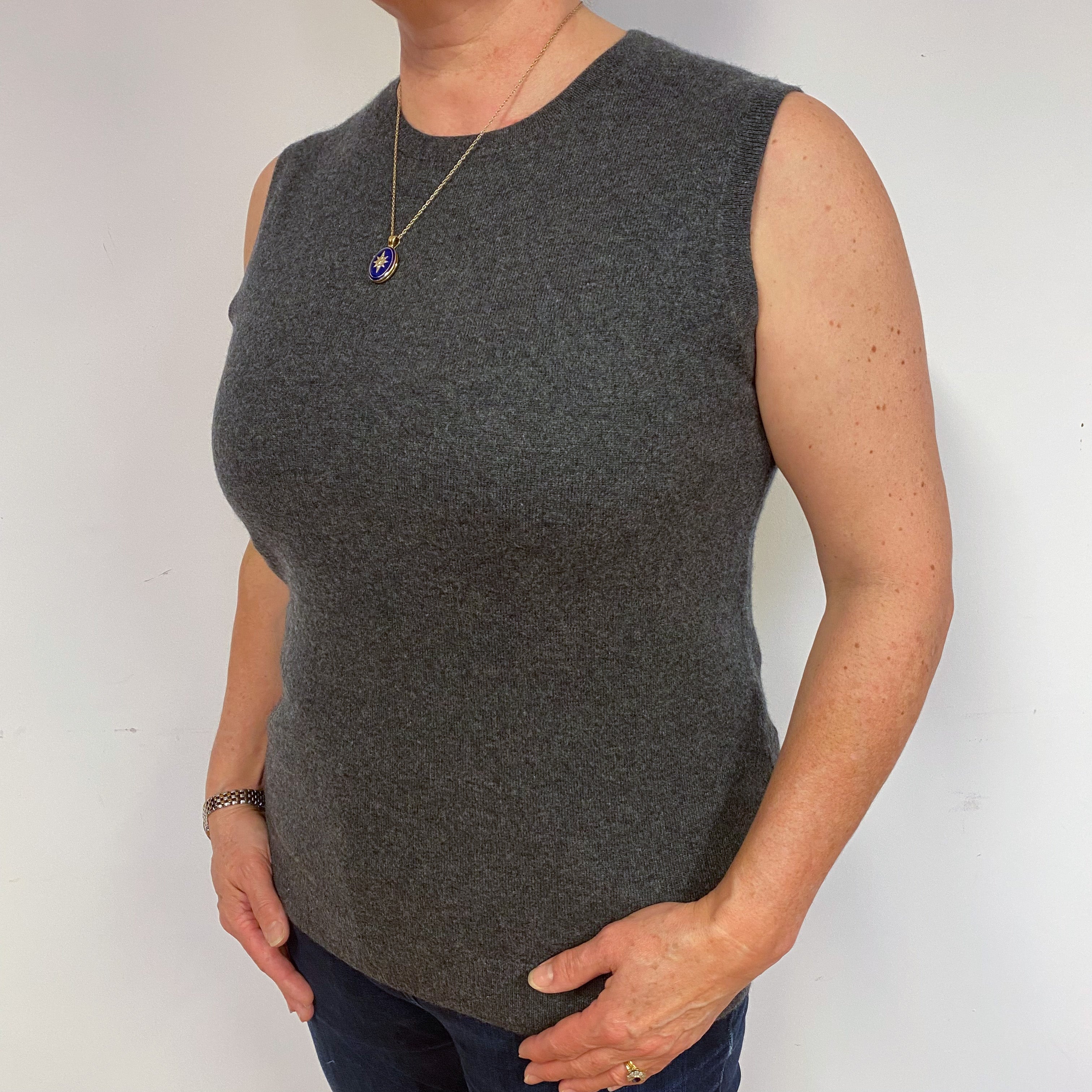 Slate Grey Cashmere Crew Neck Tank Top Large