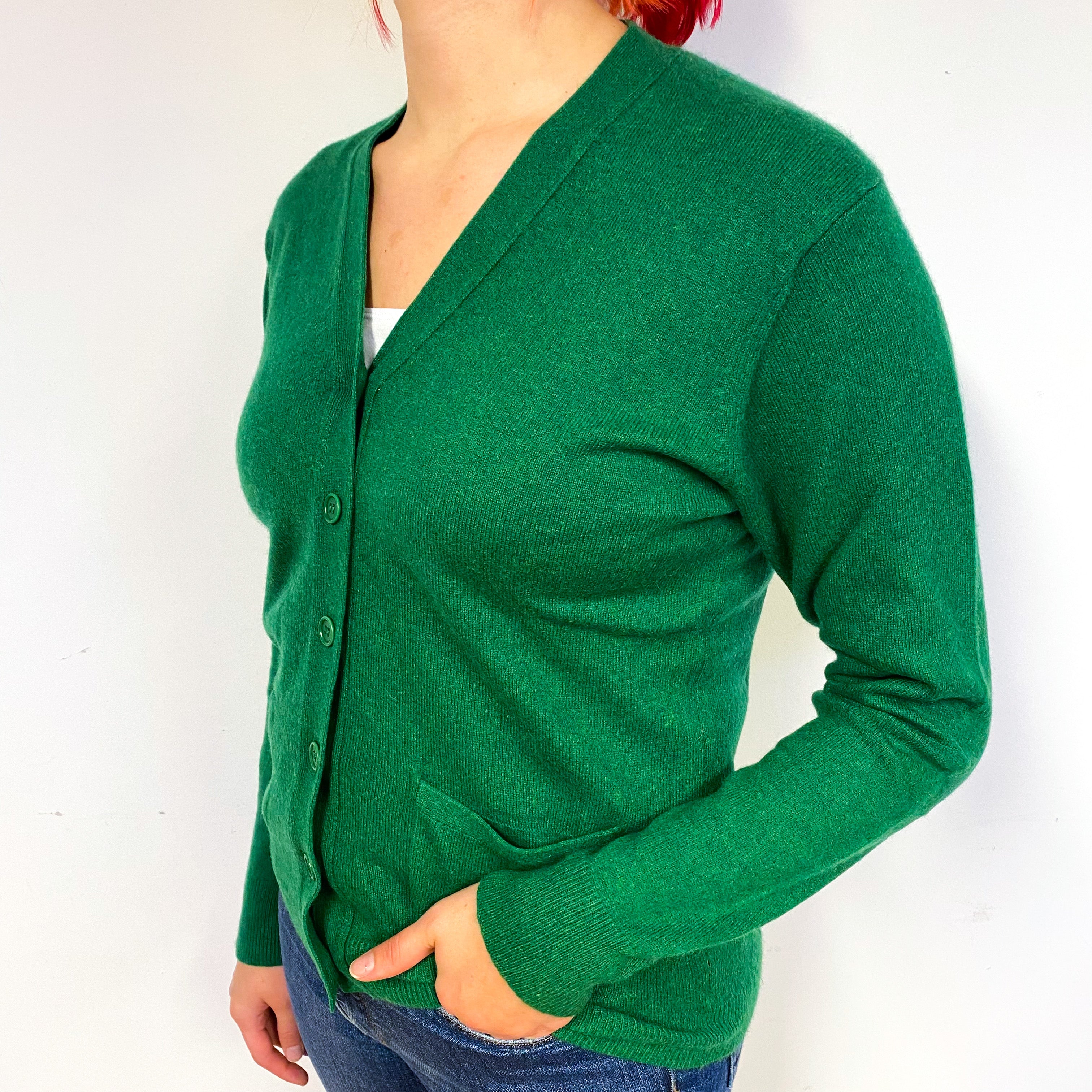 Shamrock Green Cashmere V-Neck Cardigan Small