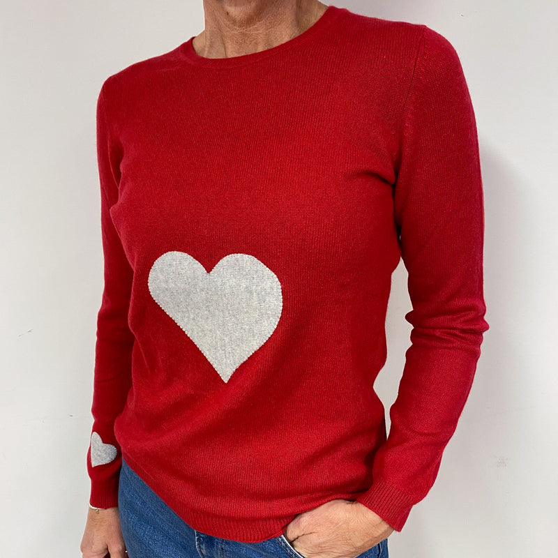 Red and Grey Heart Cashmere Crew Neck Jumper Medium.