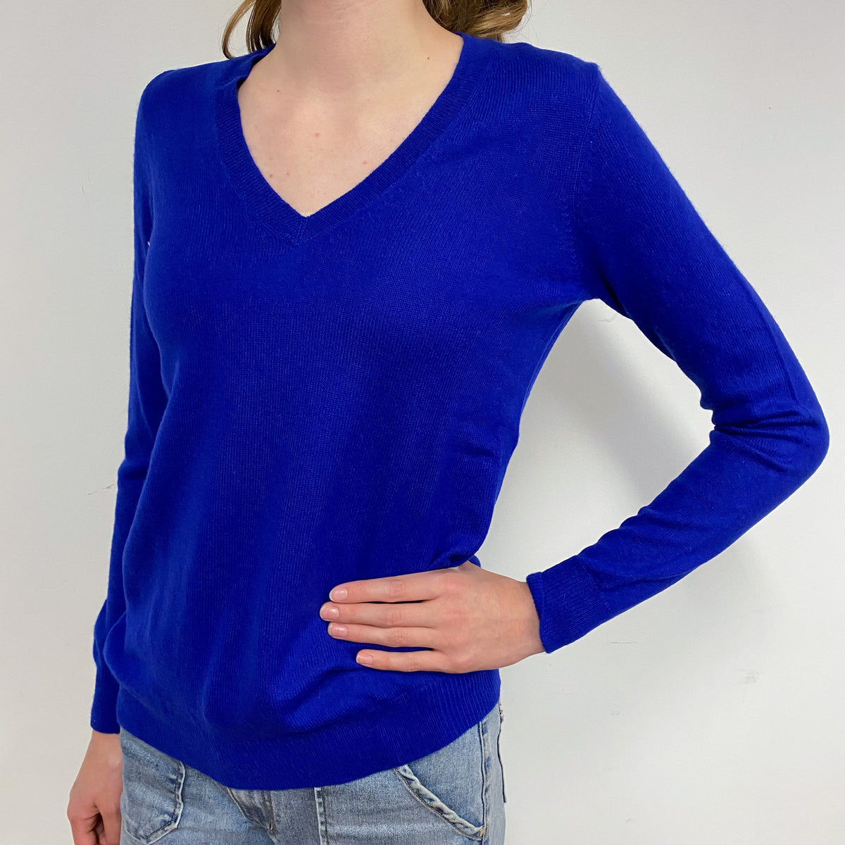 Indigo Blue Cashmere V-Neck Jumper