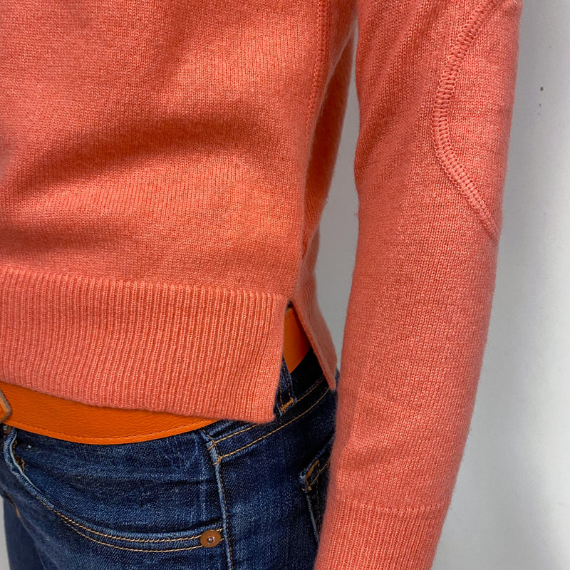 Theory Coral Orange Cashmere Crew Neck Jumper Extra Small Petite