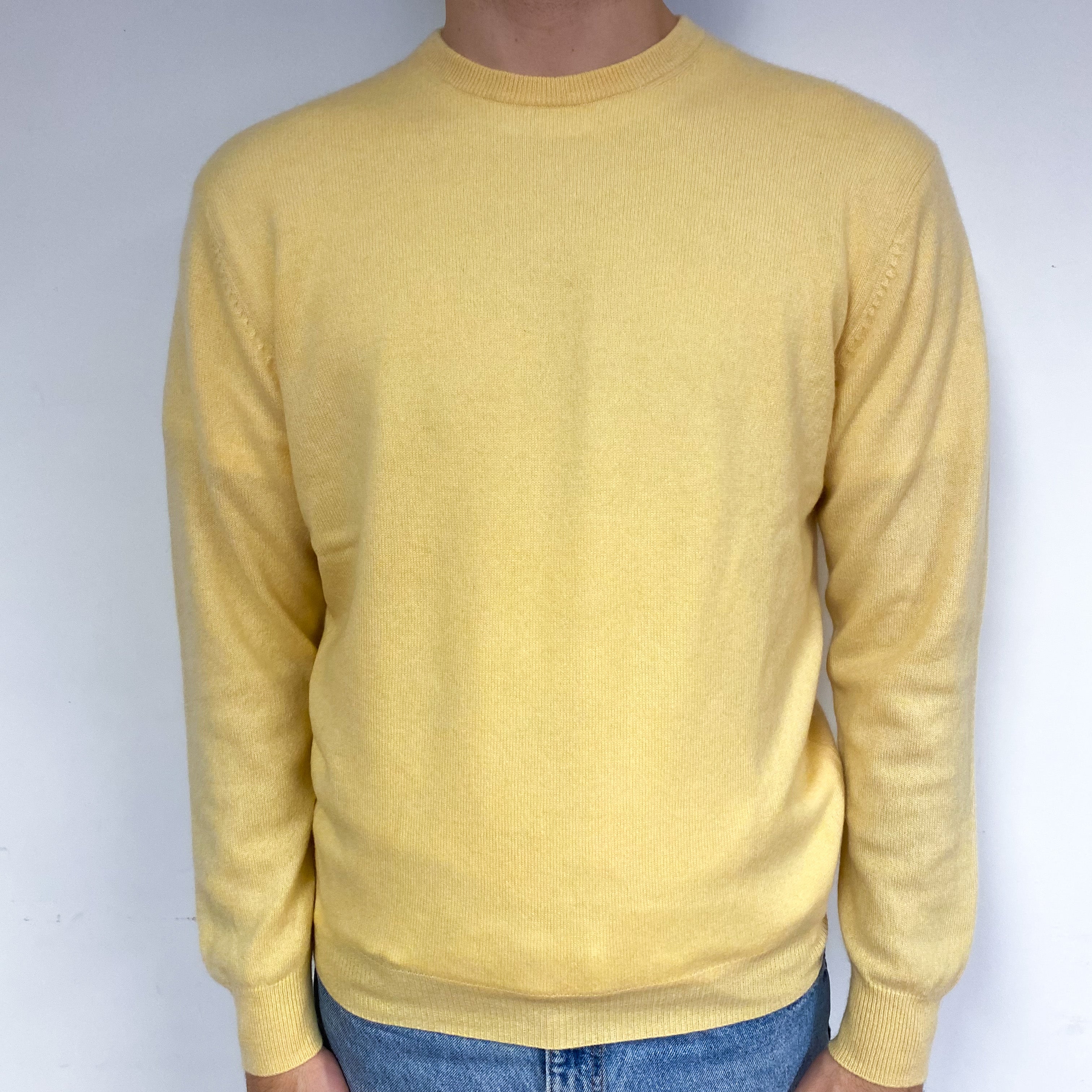 Men's Custard Yellow Cashmere Crew Neck Jumper Medium