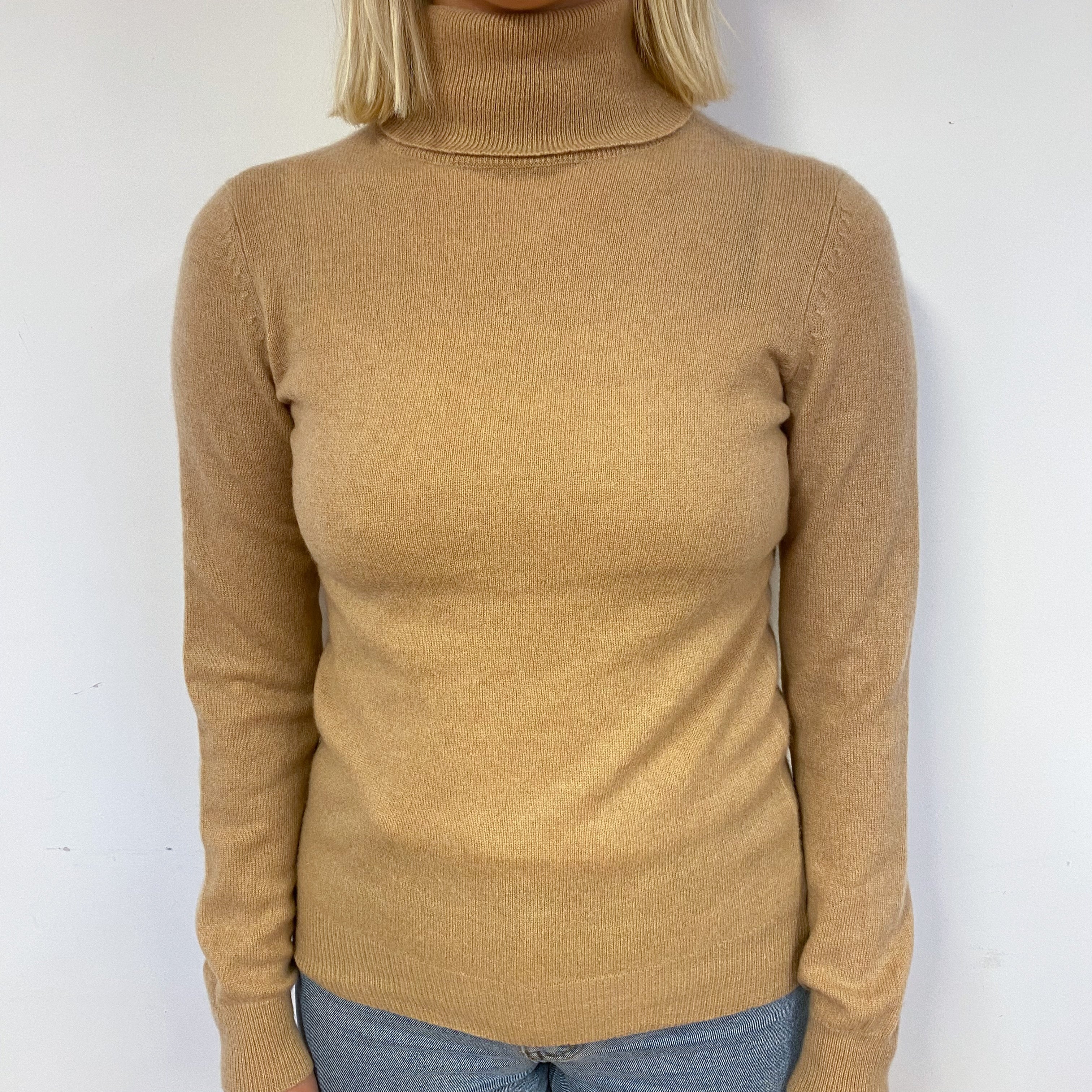 Caramel Brown Cashmere Polo Neck Jumper Small