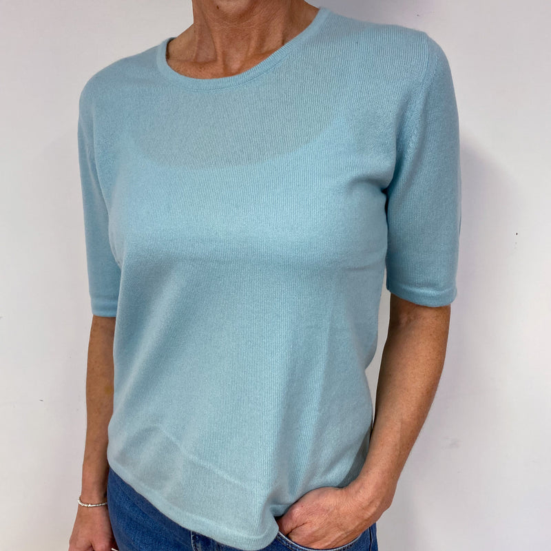 Mint Green Short Sleeved Cashmere Crew Neck Jumper