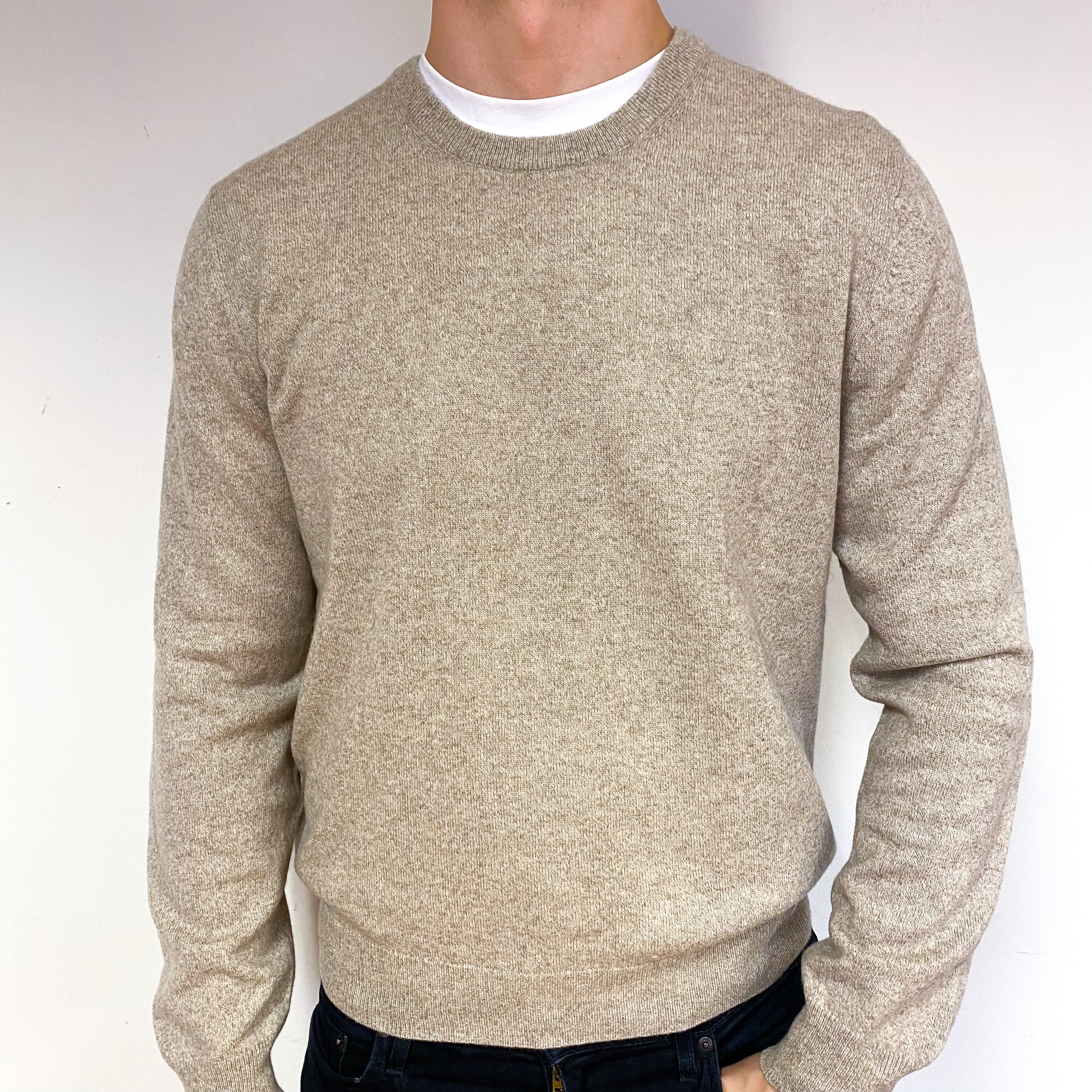 Men's Biscuit Beige Cashmere Crew Neck Jumper Extra Large
