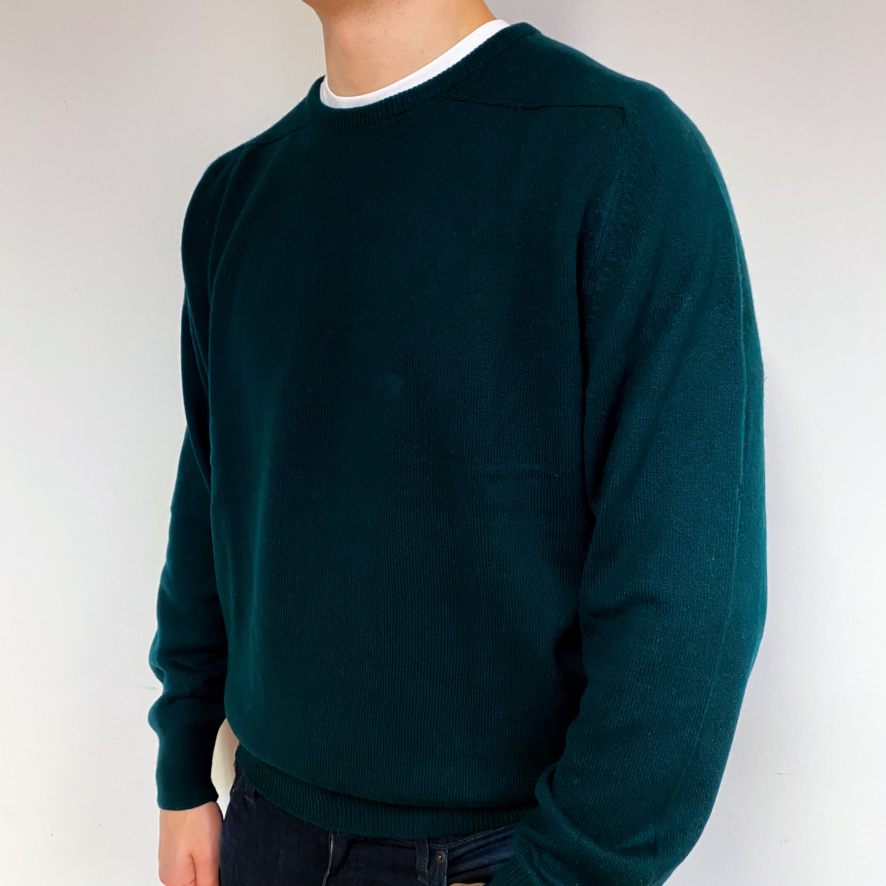 Men's Vintage Bottle Green Cashmere Crew Neck Jumper Extra Extra Large