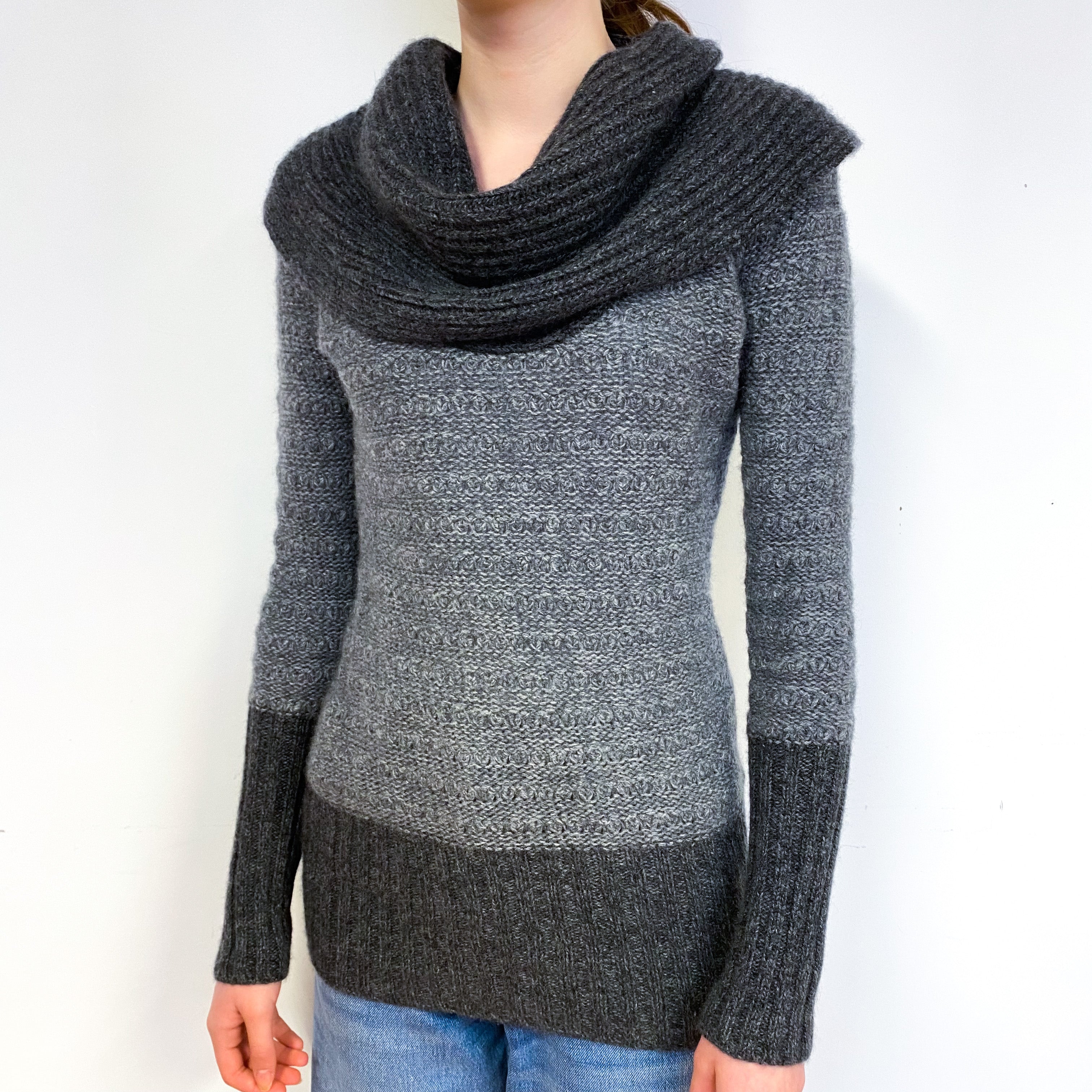 Slate Grey Chunky Cashmere Cowl Neck Jumper Extra Small