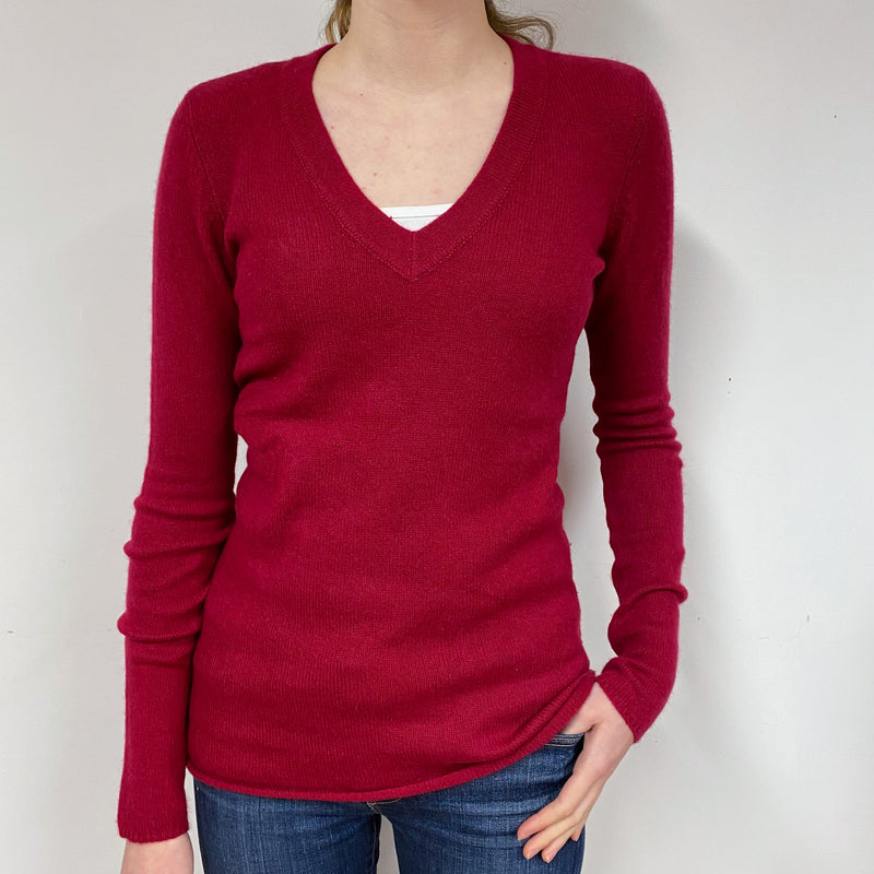Ruby Red Cashmere V-Neck Jumper Extra Small