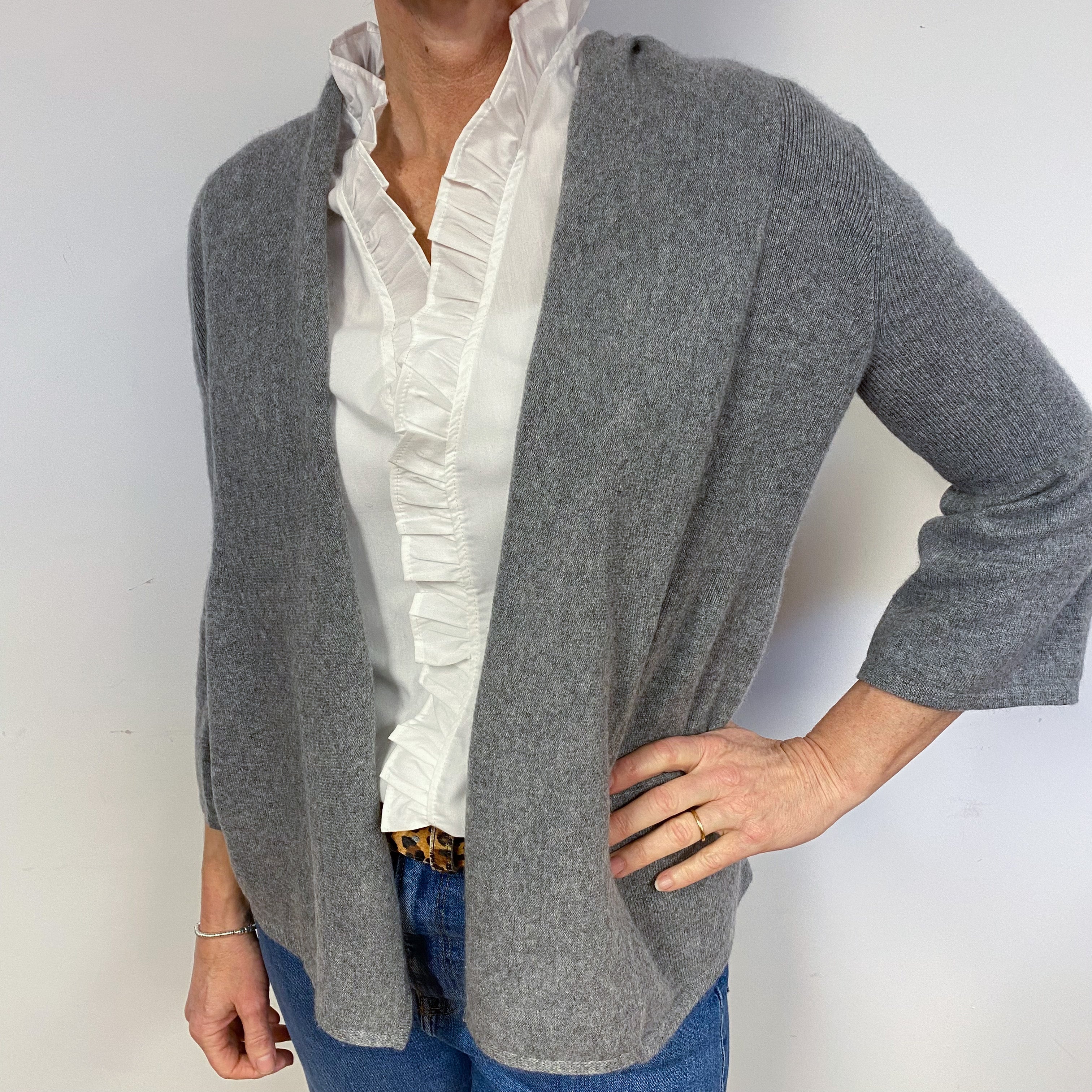 Smoke Grey Edge to Edge Cashmere Cardigan Medium