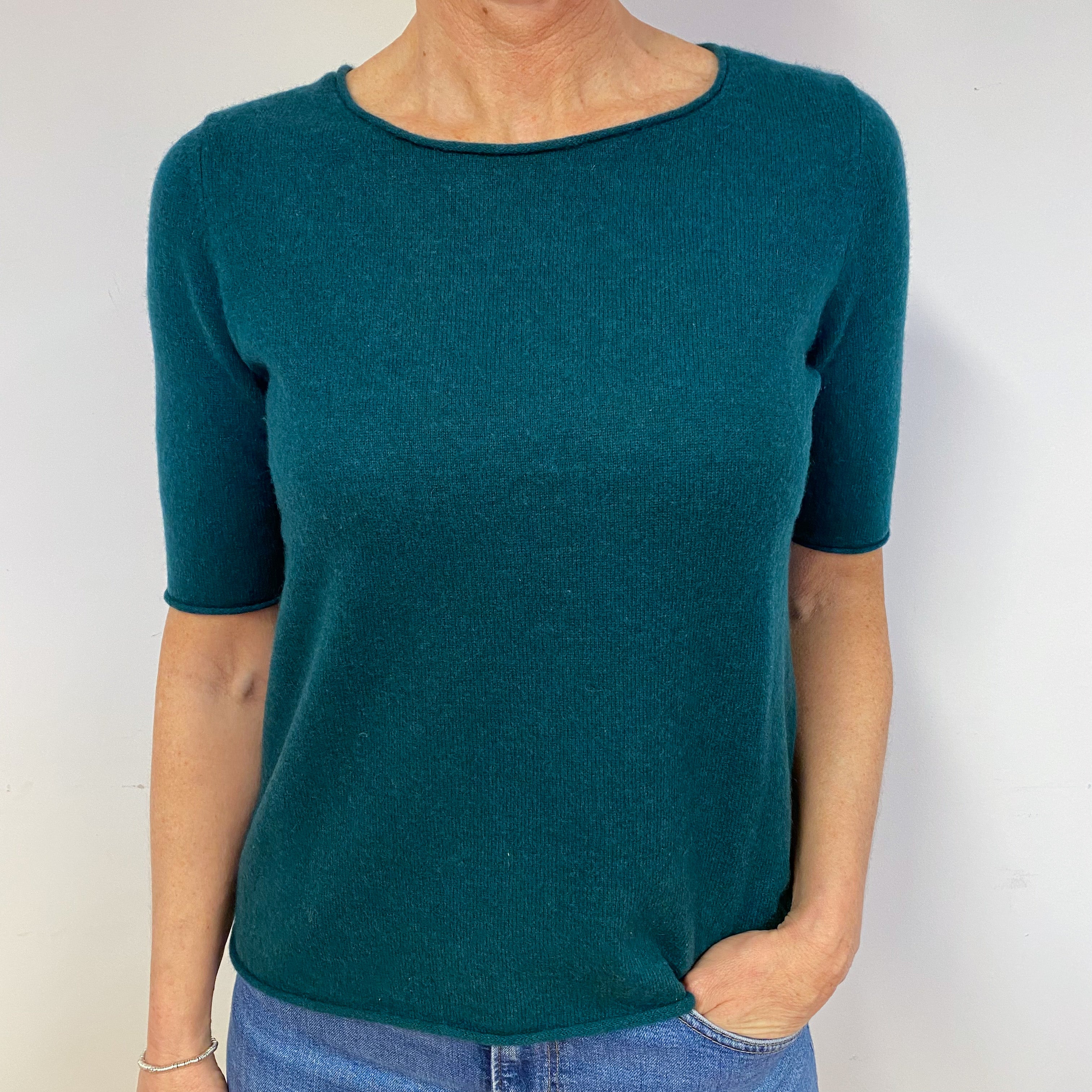 Forest Green Cashmere Short Sleeved Jumper Medium