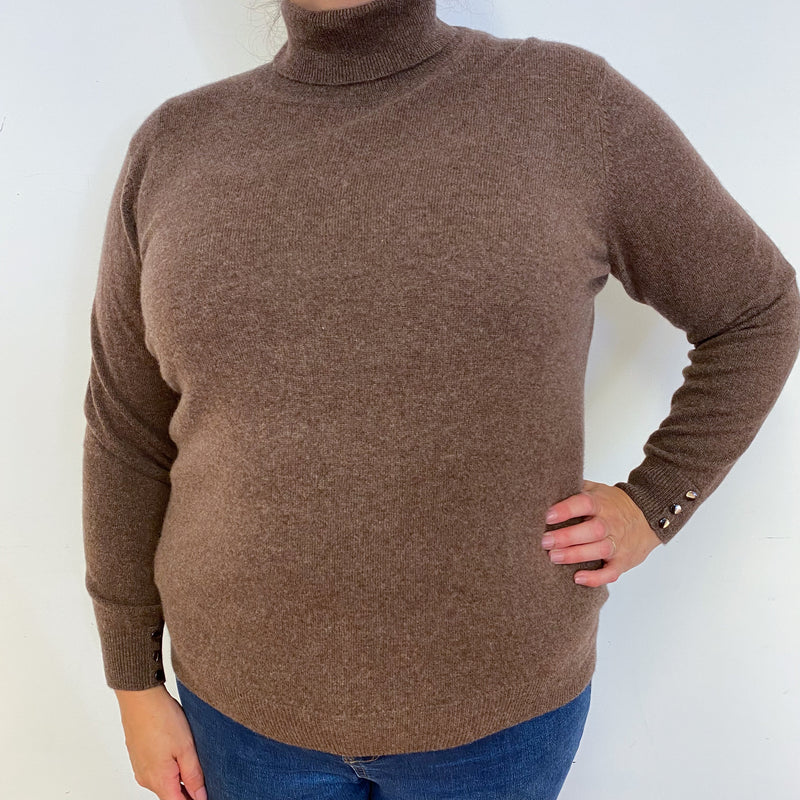New Chocolate Brown Cashmere Polo Neck Jumper