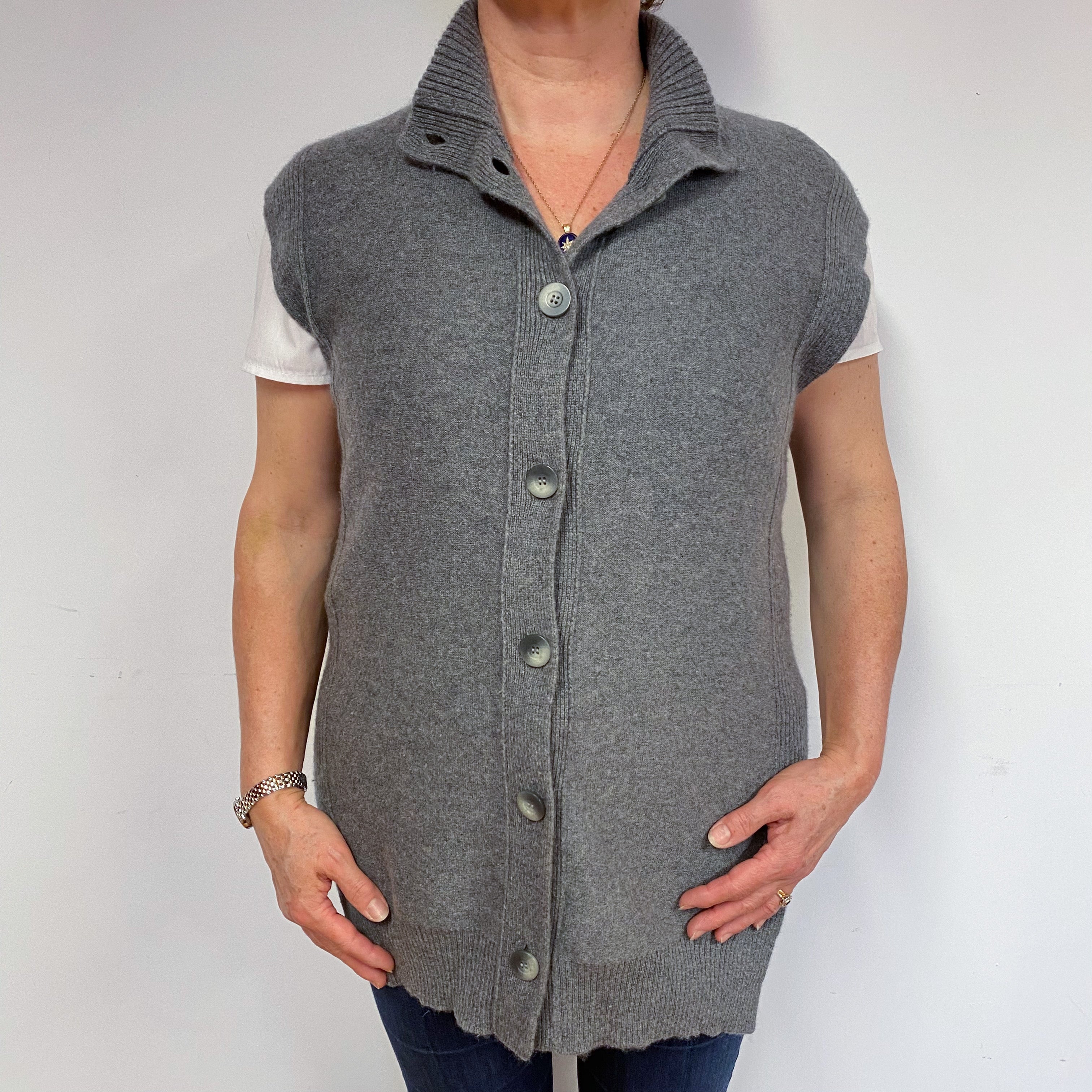 Steel Grey Cashmere Longline Gilet Large