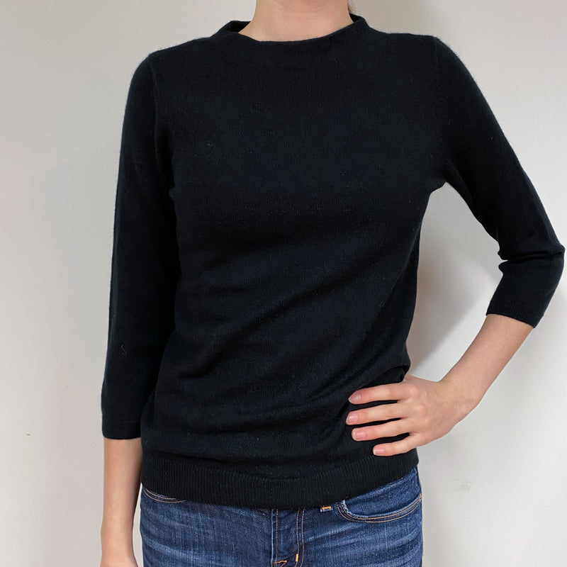 Black 3/4 Sleeve Cashmere Crew Neck Jumper Extra Small