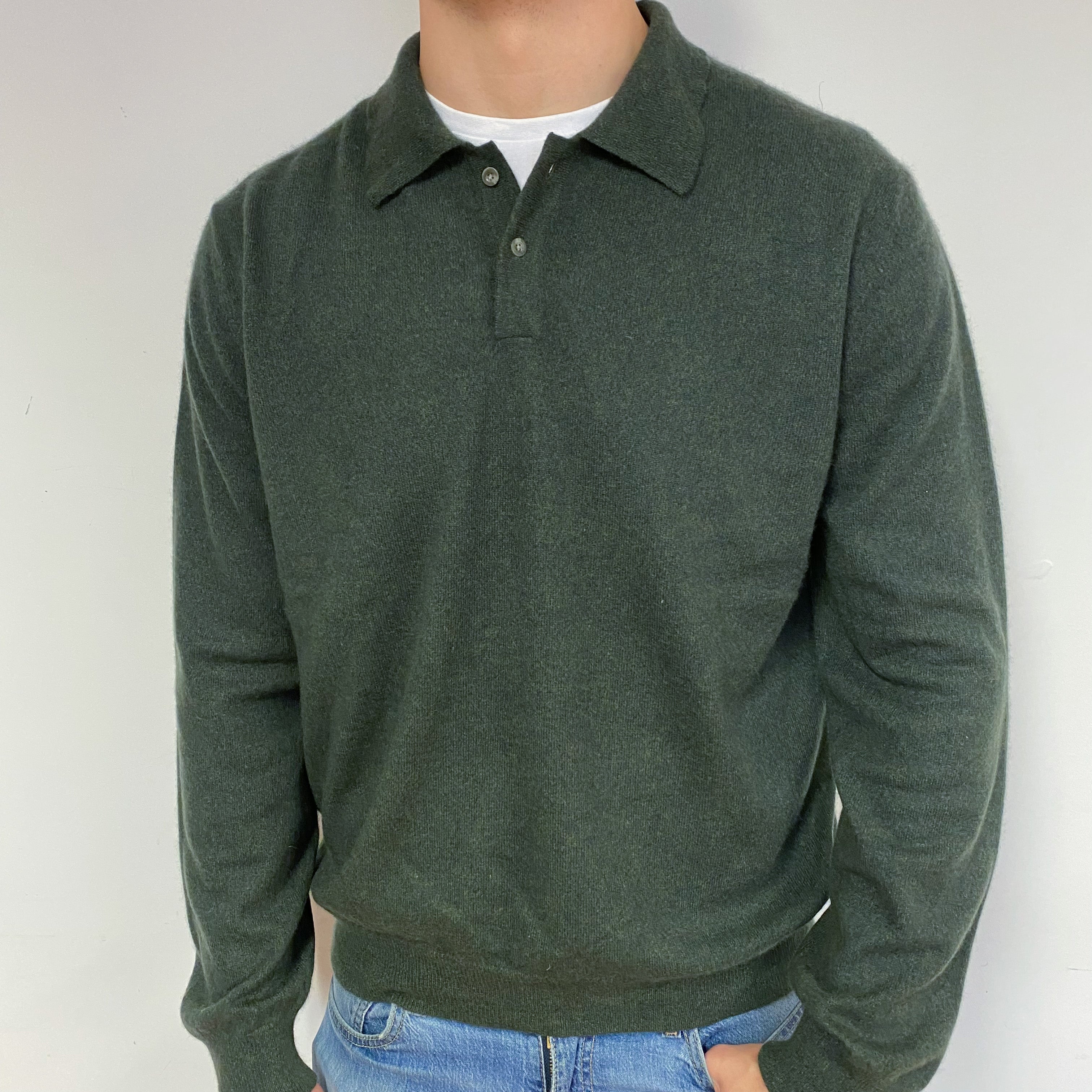 Men's Khaki Cashmere Collared Neck Jumper XL