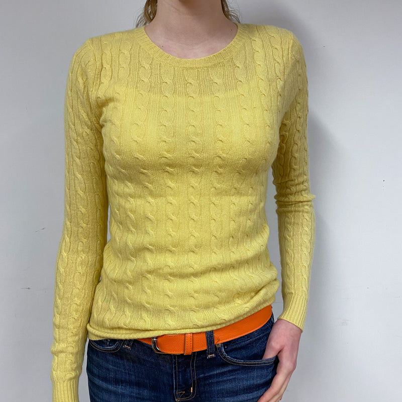 Yellow Cable Cashmere Crew Neck Jumper Extra Small