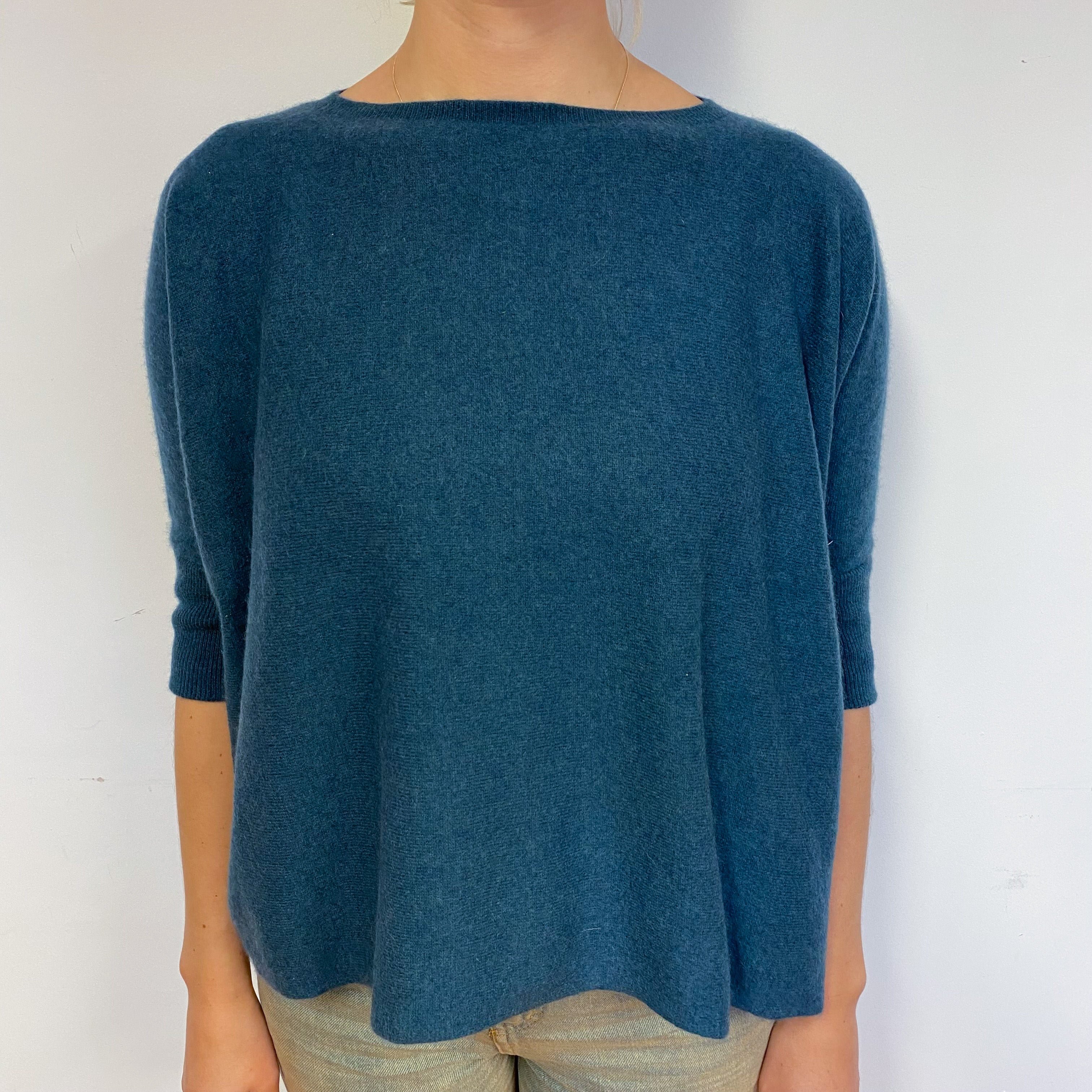 Teal Green Slouchy Cashmere Crew Neck Jumper Small