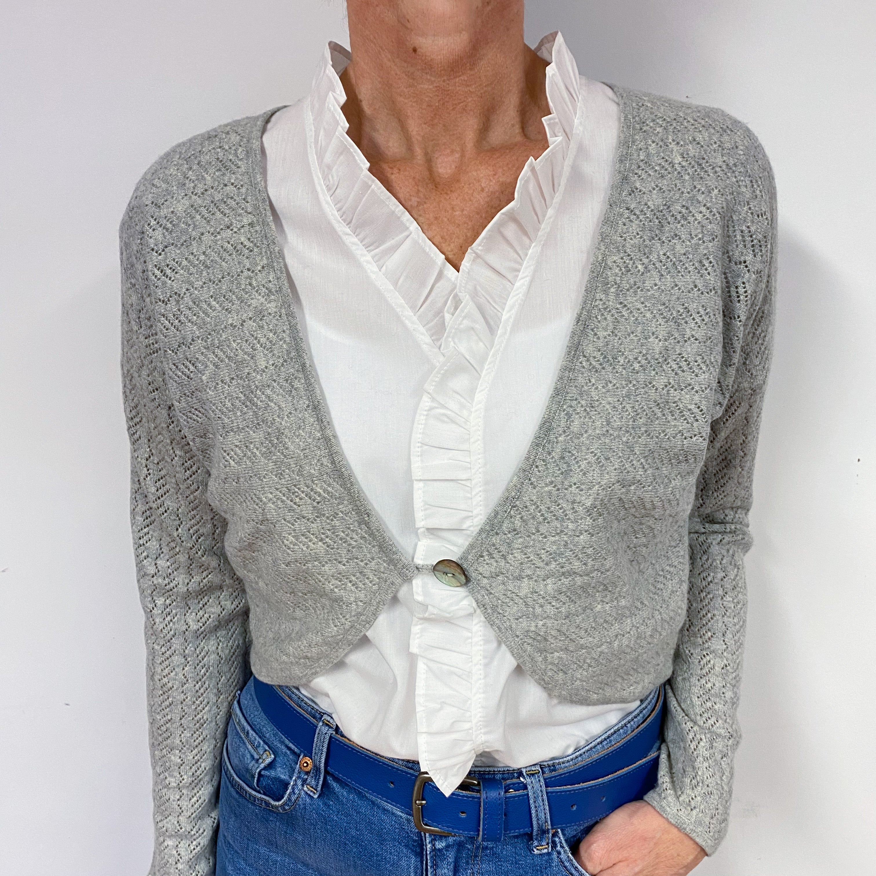 Smoke Grey Cashmere Cropped Cardigan Medium