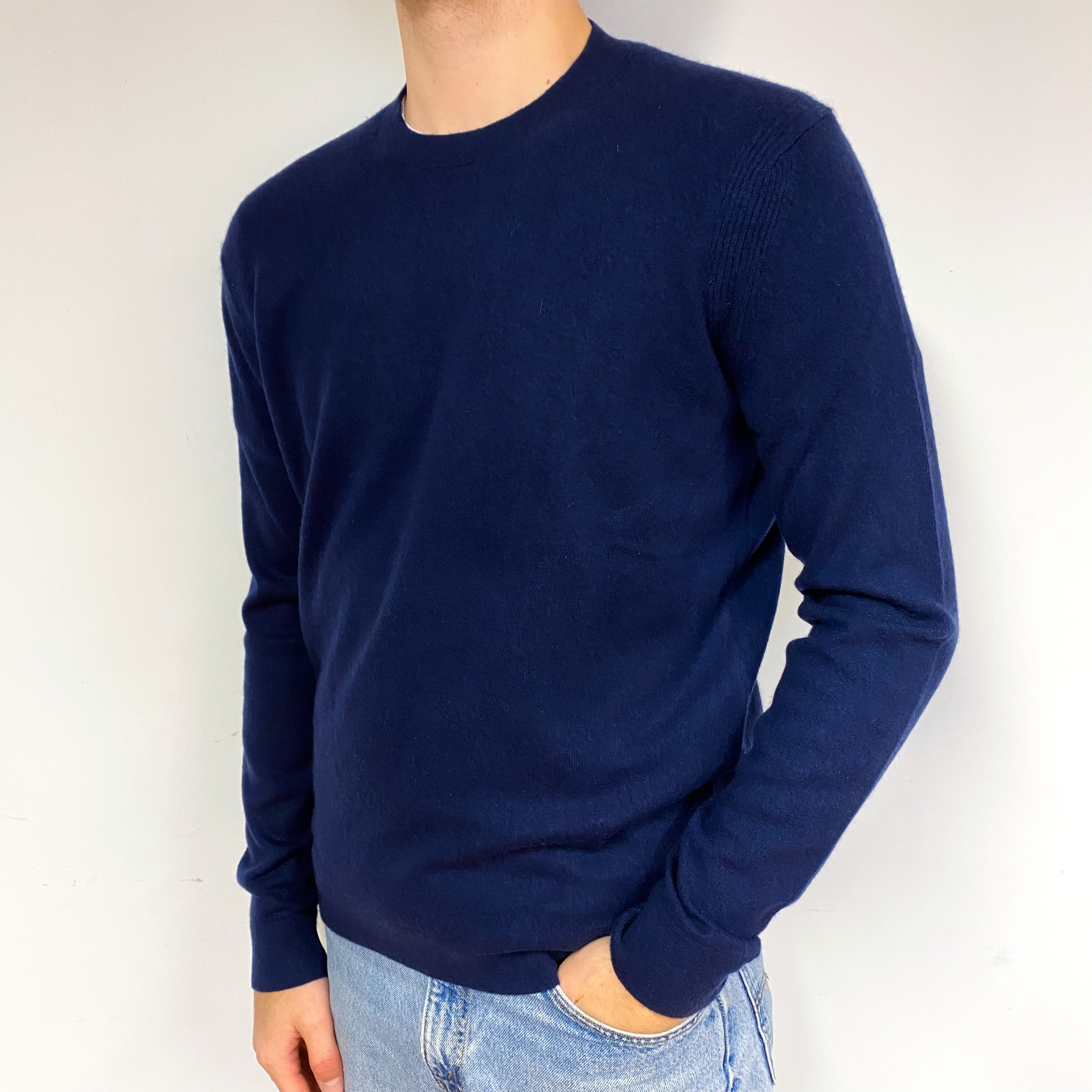 Men's Navy Blue Cashmere Crew Neck Jumper Large