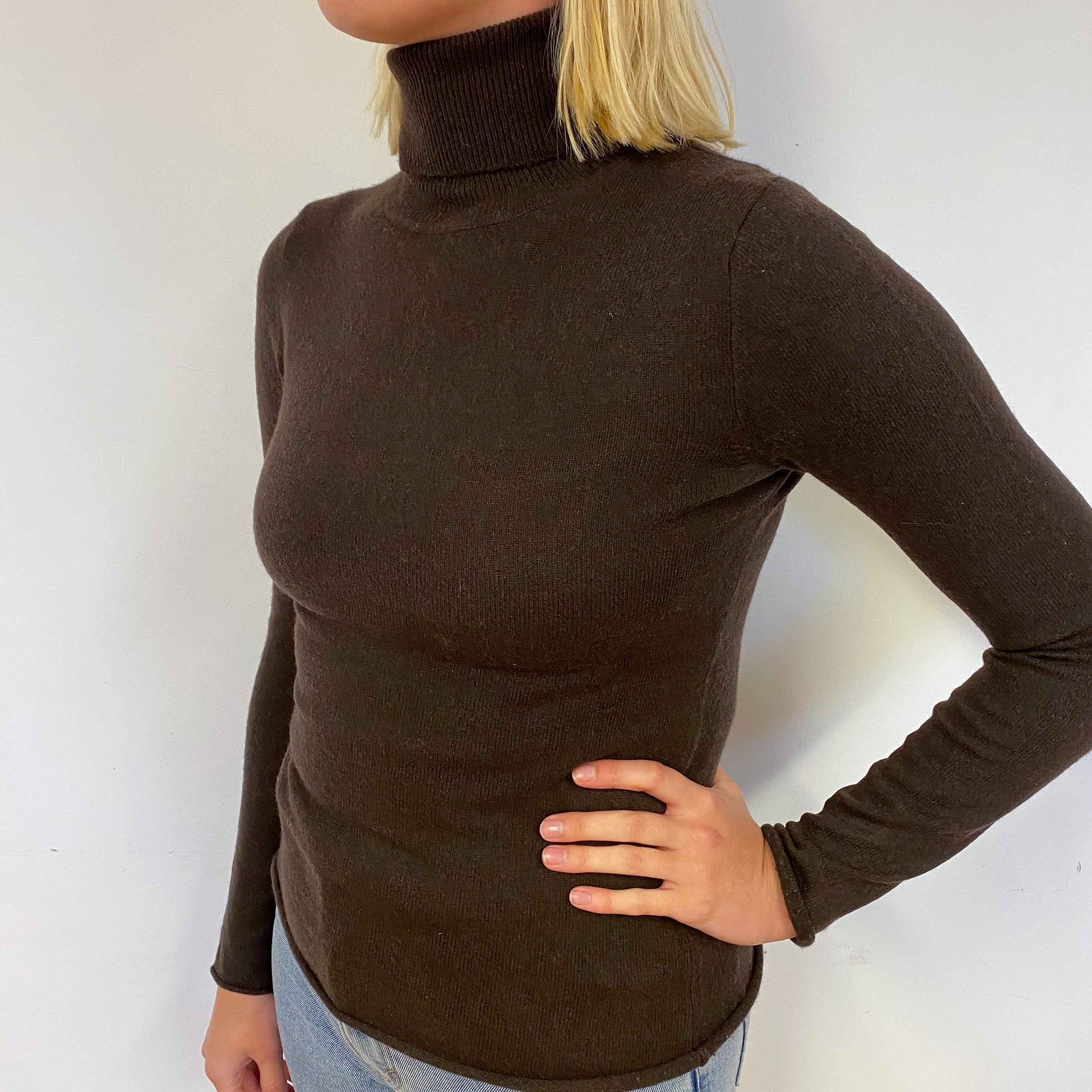 Peppercorn Brown Cashmere Polo Neck Jumper Small